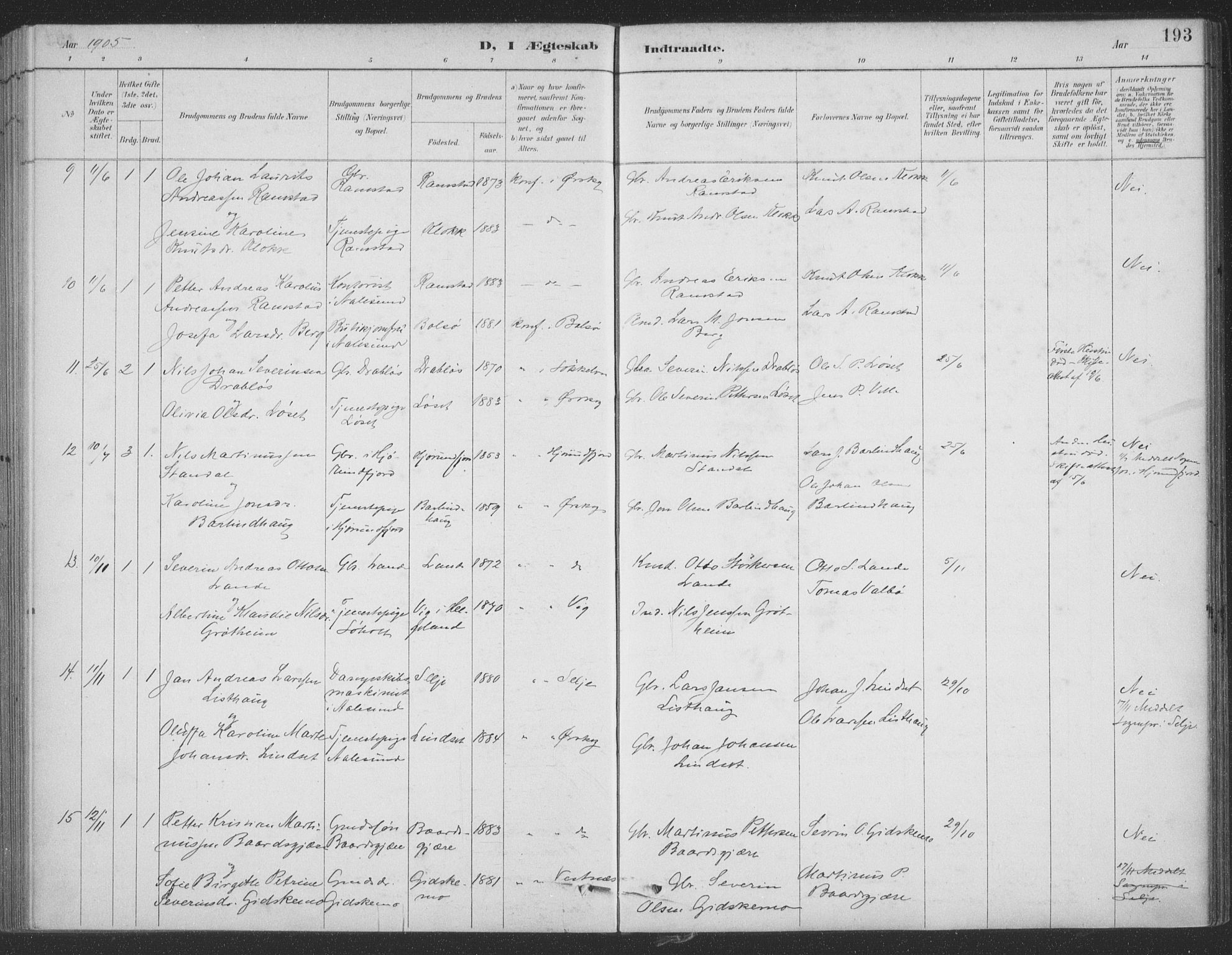 Ministerialprotokoller, klokkerbøker og fødselsregistre - Møre og Romsdal, AV/SAT-A-1454/522/L0316: Parish register (official) no. 522A11, 1890-1911, p. 193