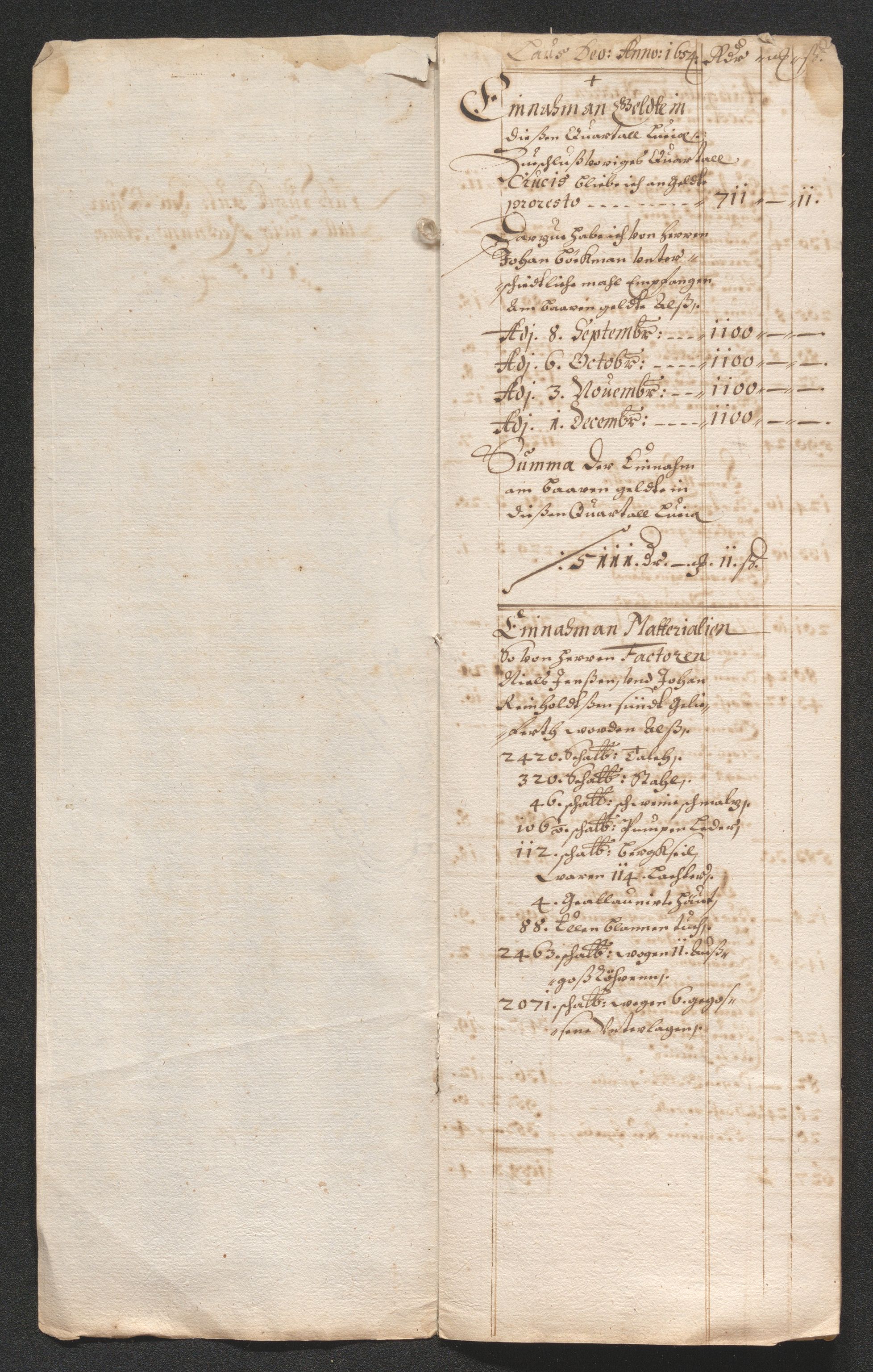 Kongsberg Sølvverk 1623-1816, SAKO/EA-3135/001/D/Dc/Dcd/L0034: Utgiftsregnskap for gruver m.m. , 1651-1659, p. 244