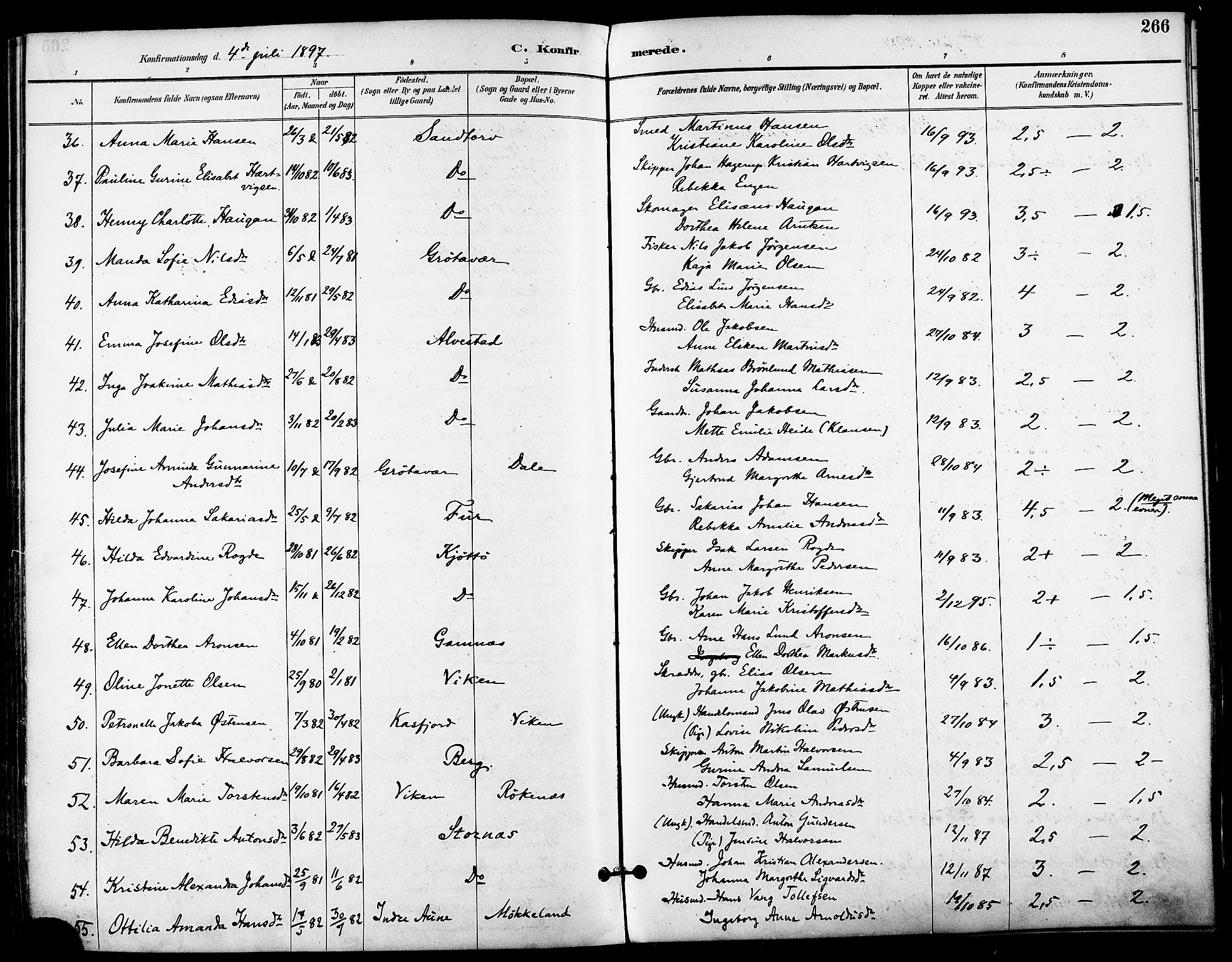 Trondenes sokneprestkontor, AV/SATØ-S-1319/H/Ha/L0016kirke: Parish register (official) no. 16, 1890-1898, p. 266