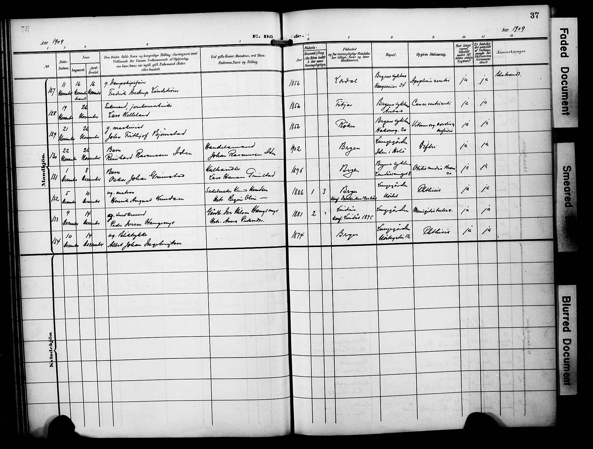 Bergen kommunale pleiehjem - stiftelsespresten, AV/SAB-A-100281: Parish register (official) no. A 6, 1908-1920, p. 37