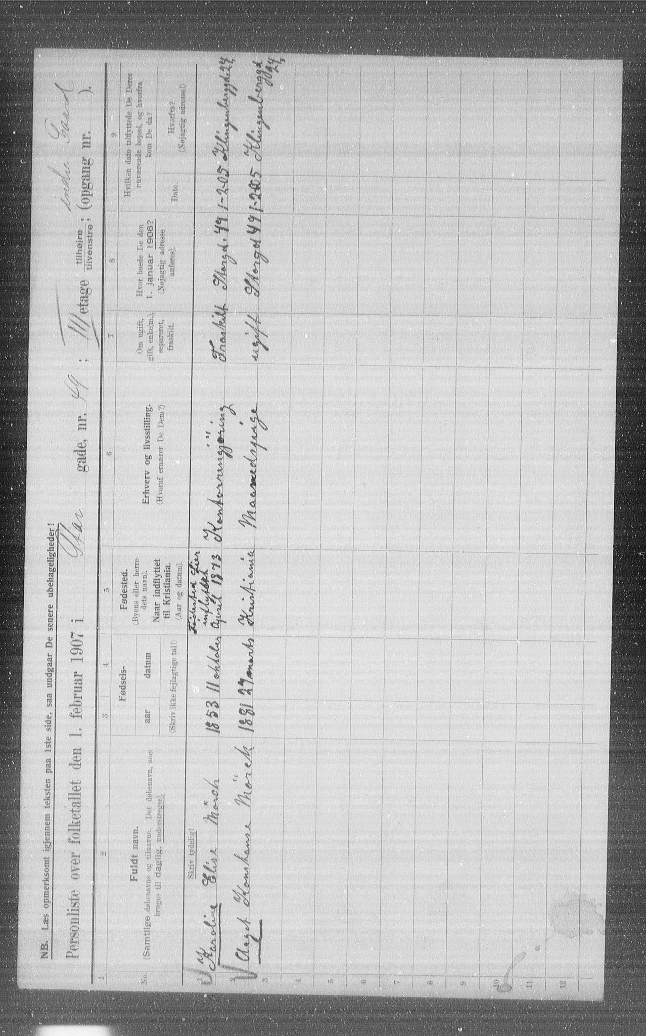 OBA, Municipal Census 1907 for Kristiania, 1907, p. 52722