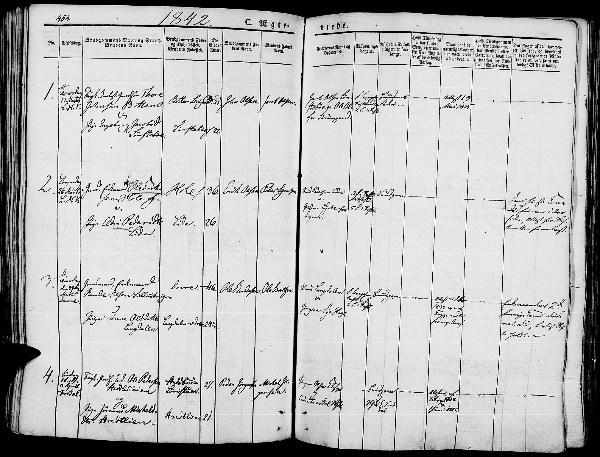 Lesja prestekontor, SAH/PREST-068/H/Ha/Haa/L0005: Parish register (official) no. 5, 1830-1842, p. 454