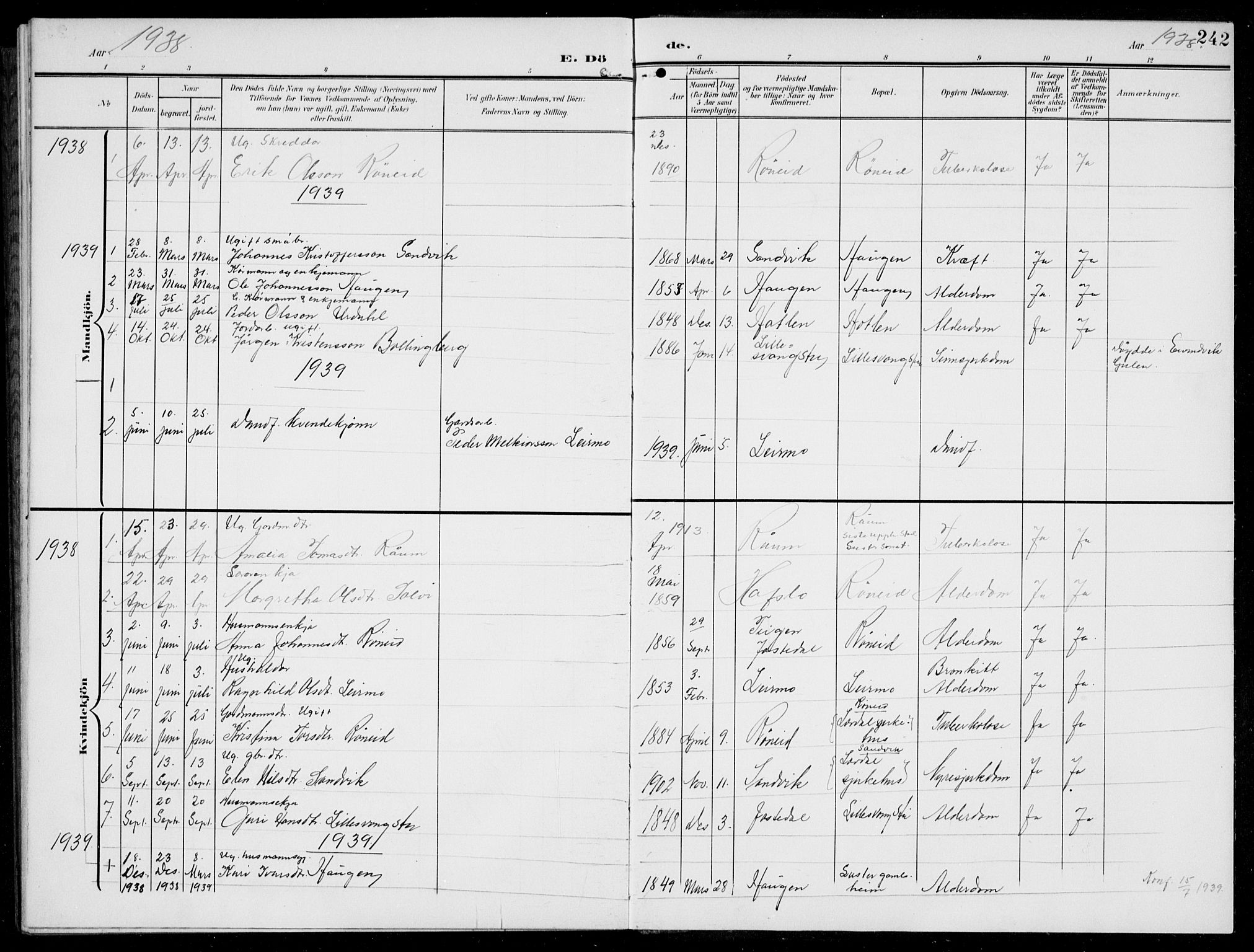 Jostedal sokneprestembete, SAB/A-80601/H/Hab/Habc/L0001: Parish register (copy) no. C 1, 1903-1939, p. 242