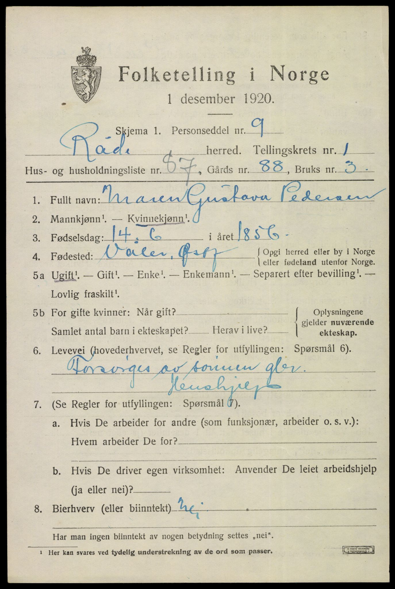 SAO, 1920 census for Råde, 1920, p. 2160