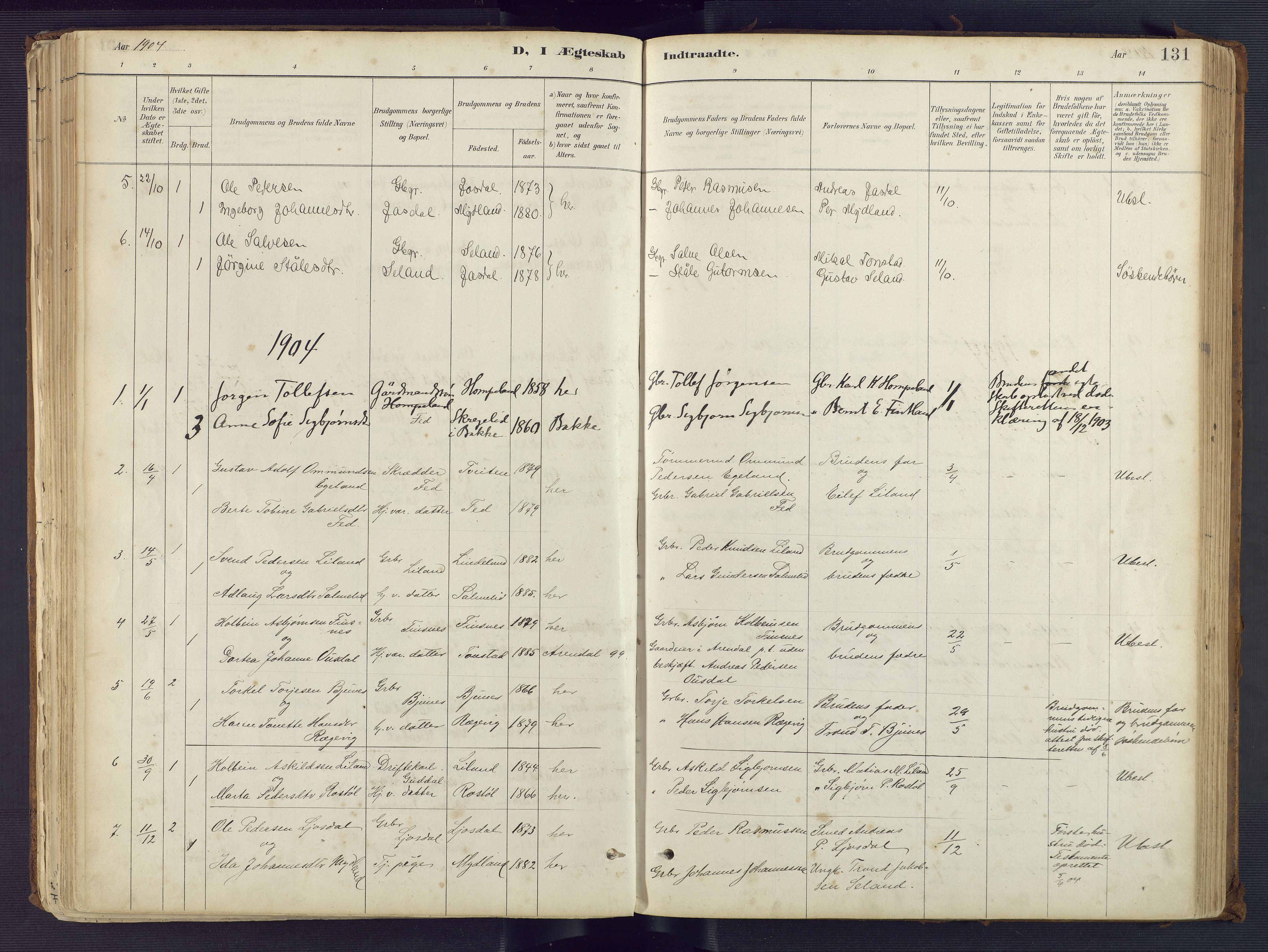 Sirdal sokneprestkontor, AV/SAK-1111-0036/F/Fa/Fab/L0004: Parish register (official) no. A 4, 1887-1919, p. 131