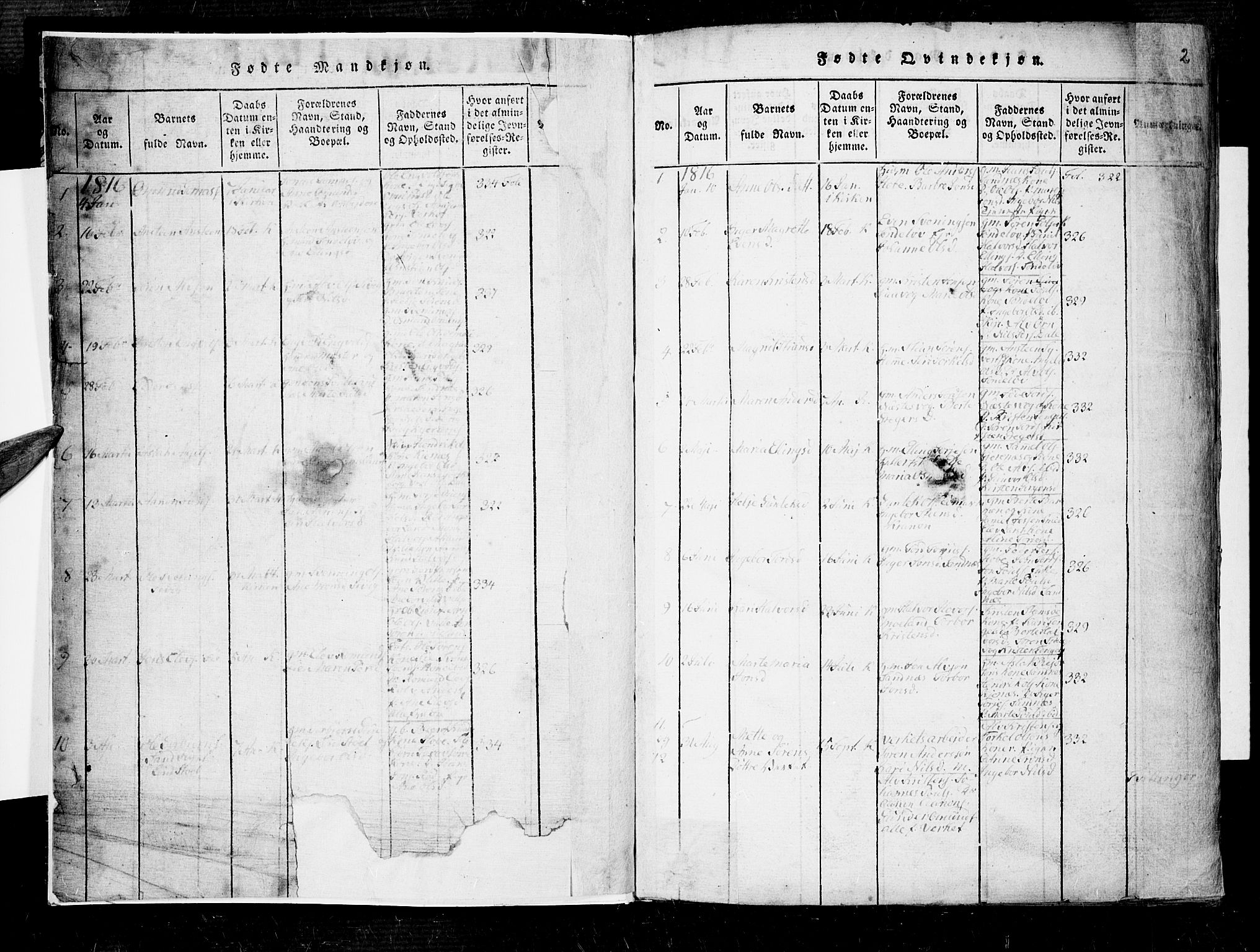 Søndeled sokneprestkontor, SAK/1111-0038/F/Fa/L0001: Parish register (official) no. A 1, 1816-1838, p. 2