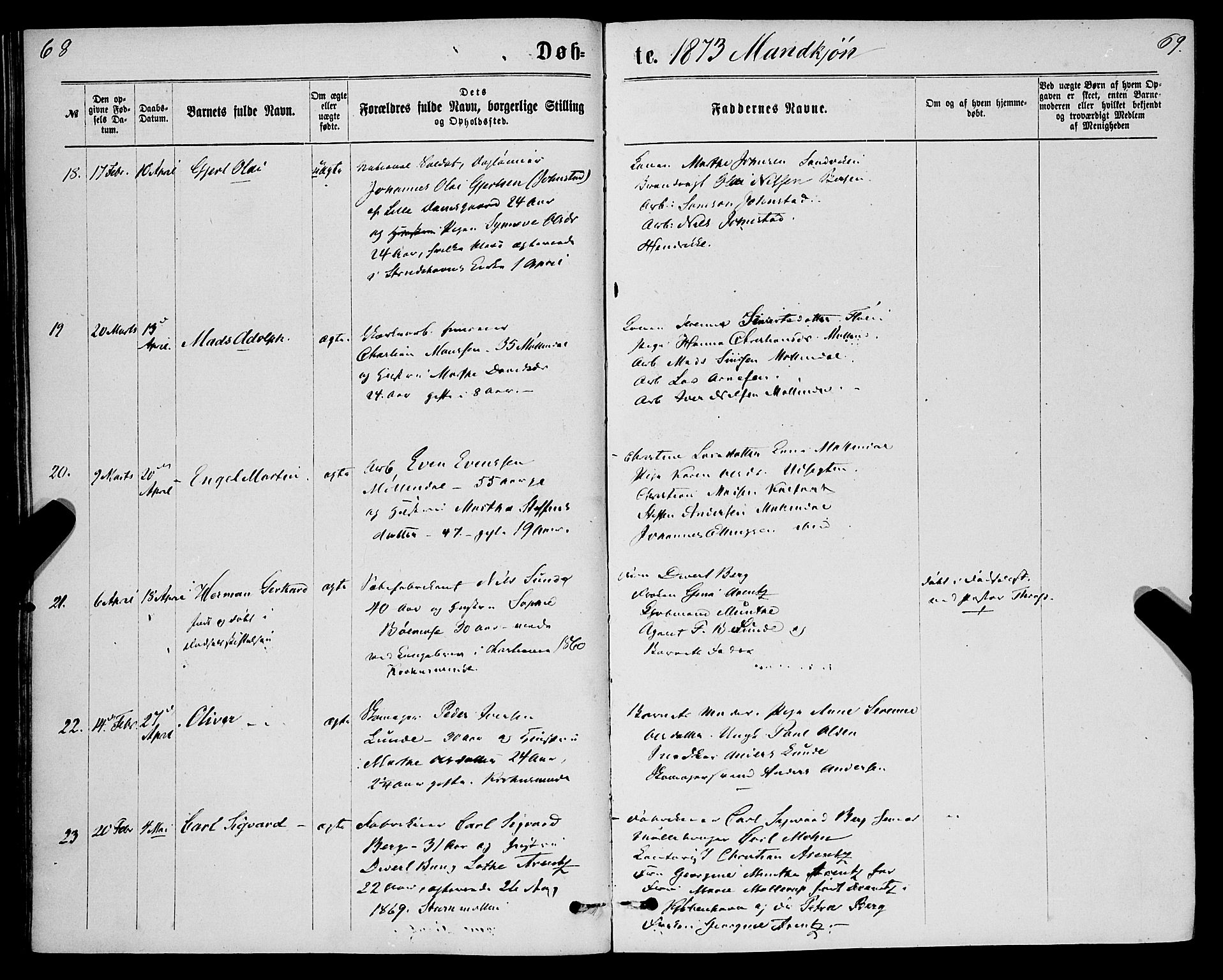 St. Jørgens hospital og Årstad sokneprestembete, AV/SAB-A-99934: Parish register (official) no. A 6, 1870-1878, p. 68-69