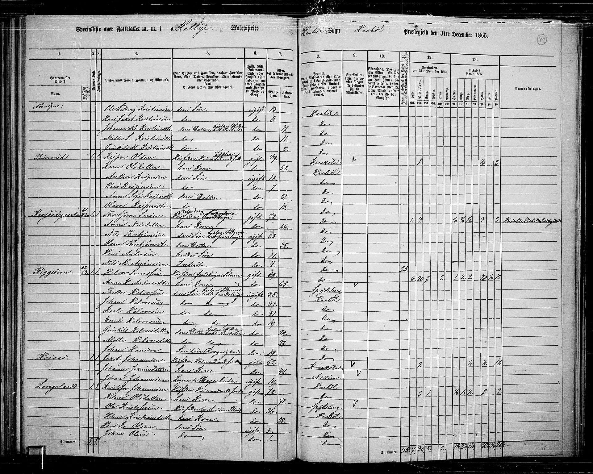 RA, 1865 census for Hobøl, 1865, p. 78