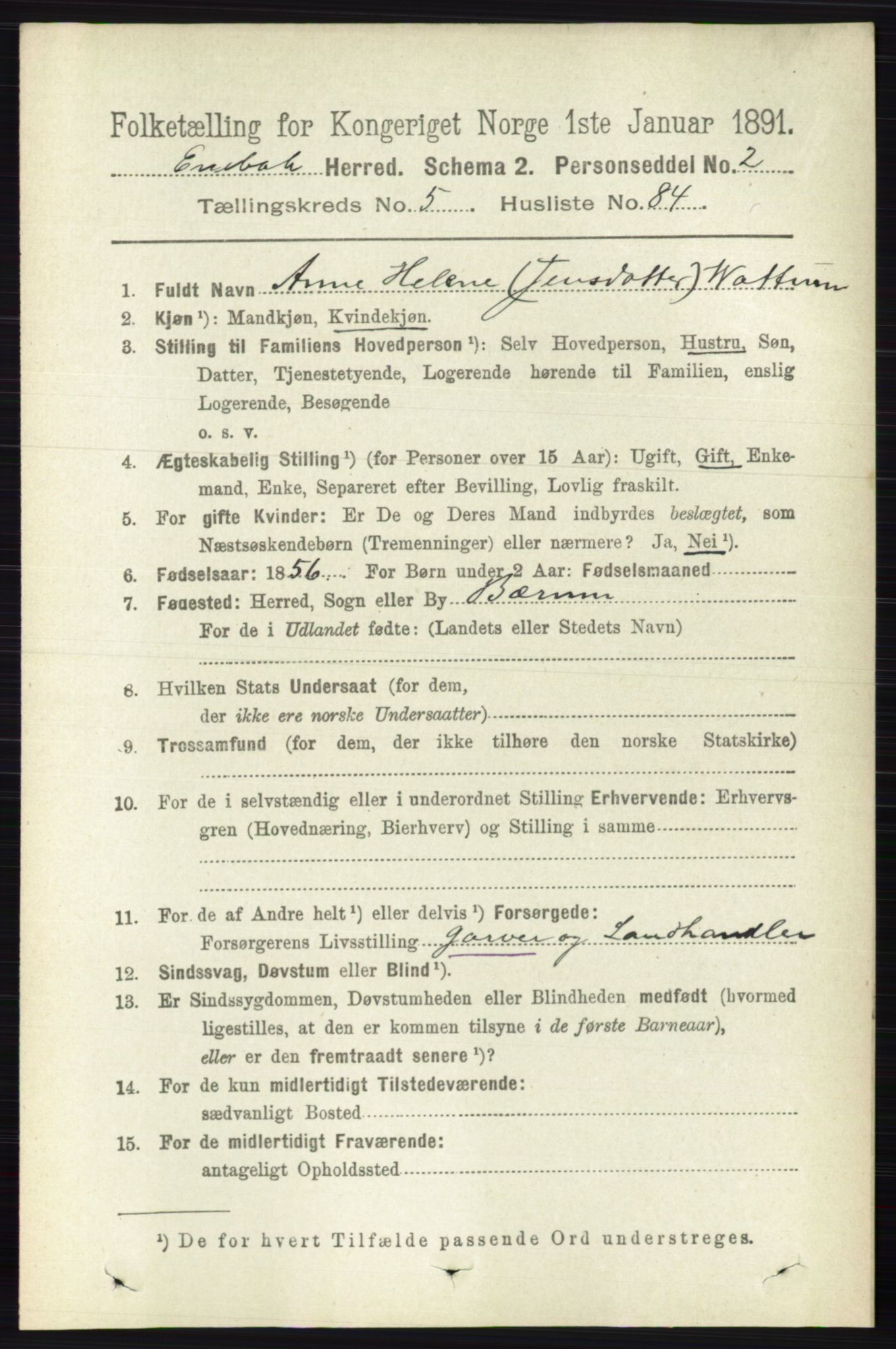 RA, 1891 census for 0229 Enebakk, 1891, p. 2504