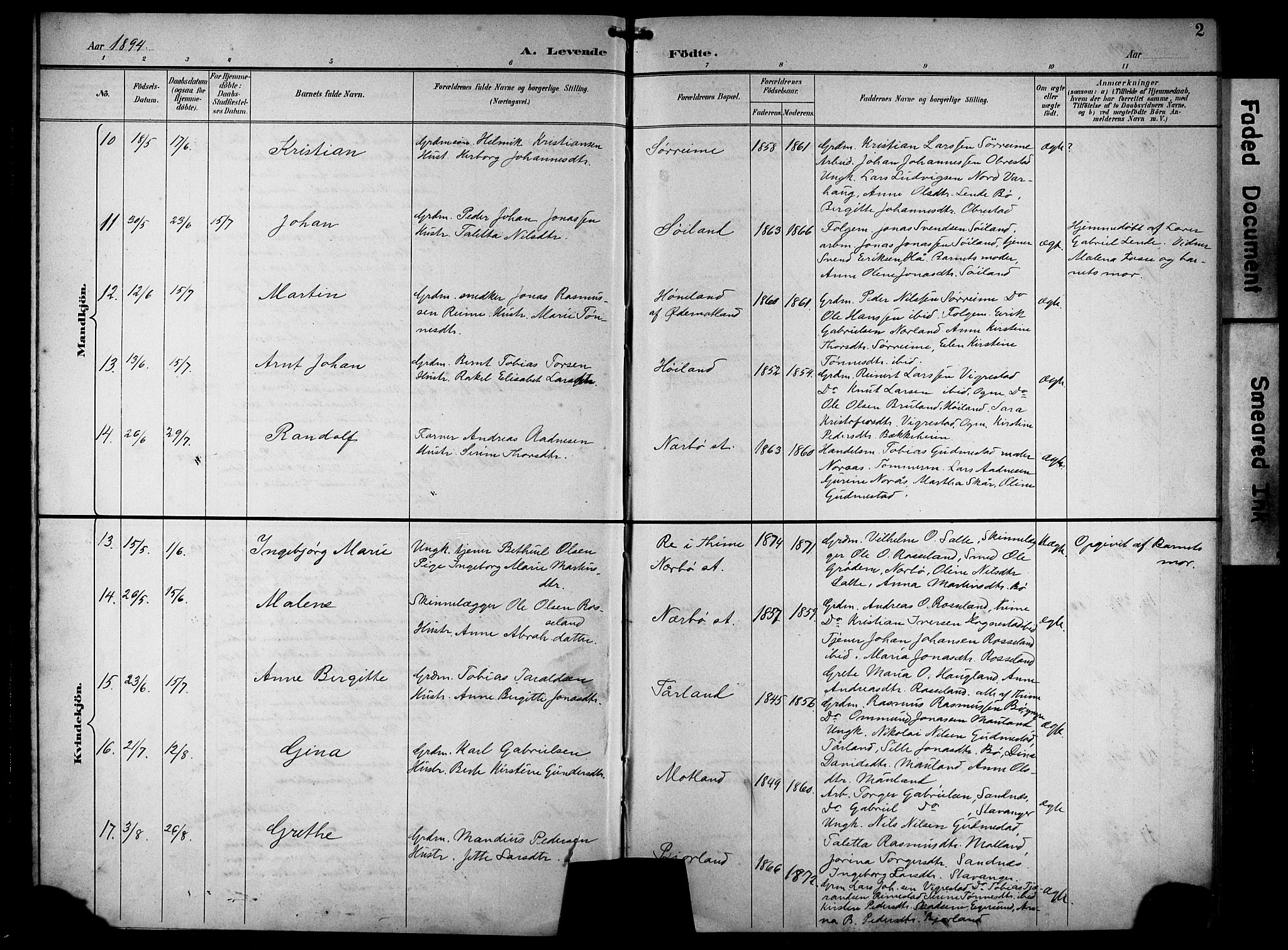 Hå sokneprestkontor, AV/SAST-A-101801/001/30BB/L0005: Parish register (copy) no. B 5, 1894-1912, p. 2