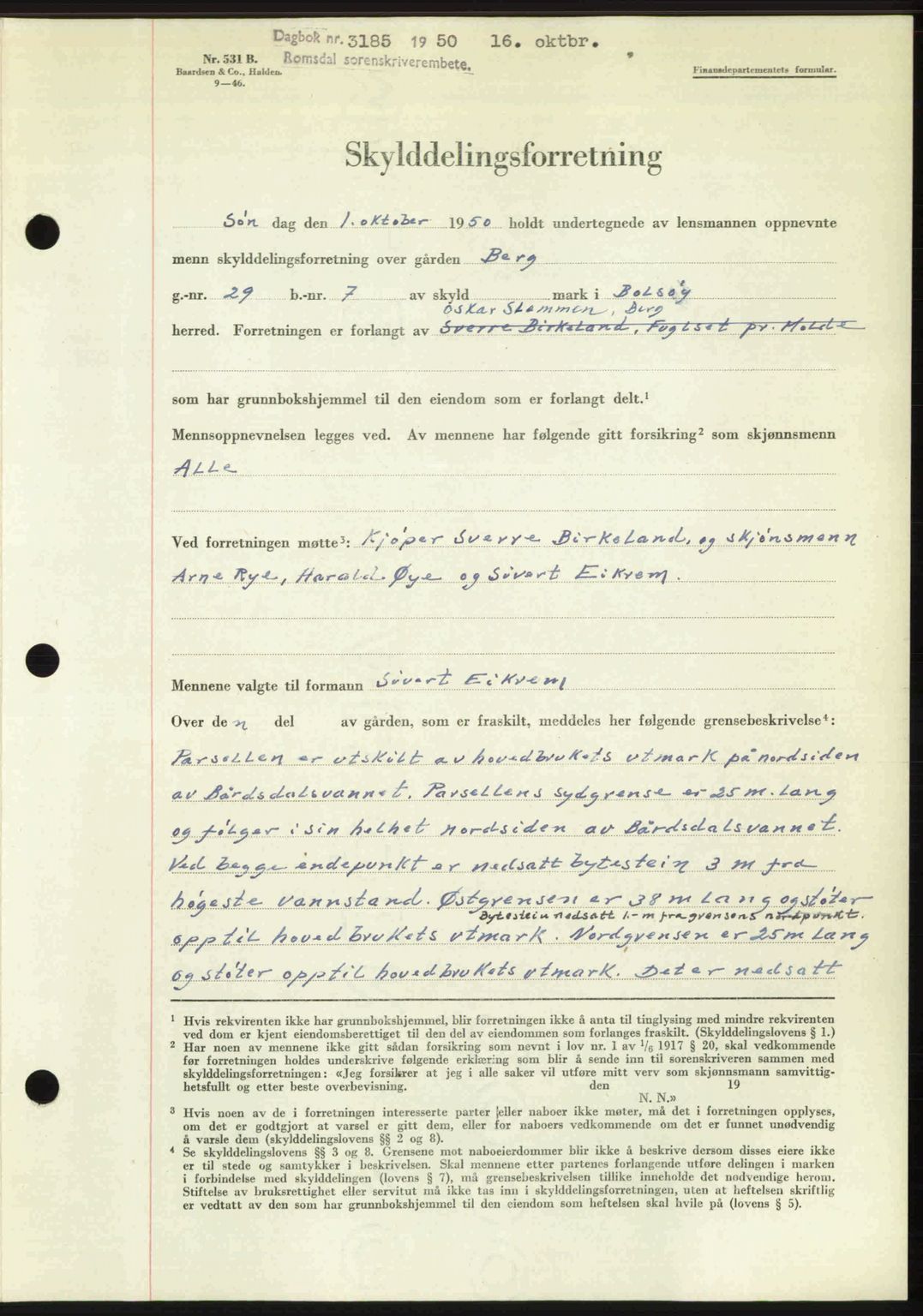 Romsdal sorenskriveri, AV/SAT-A-4149/1/2/2C: Mortgage book no. A34, 1950-1950, Diary no: : 3185/1950