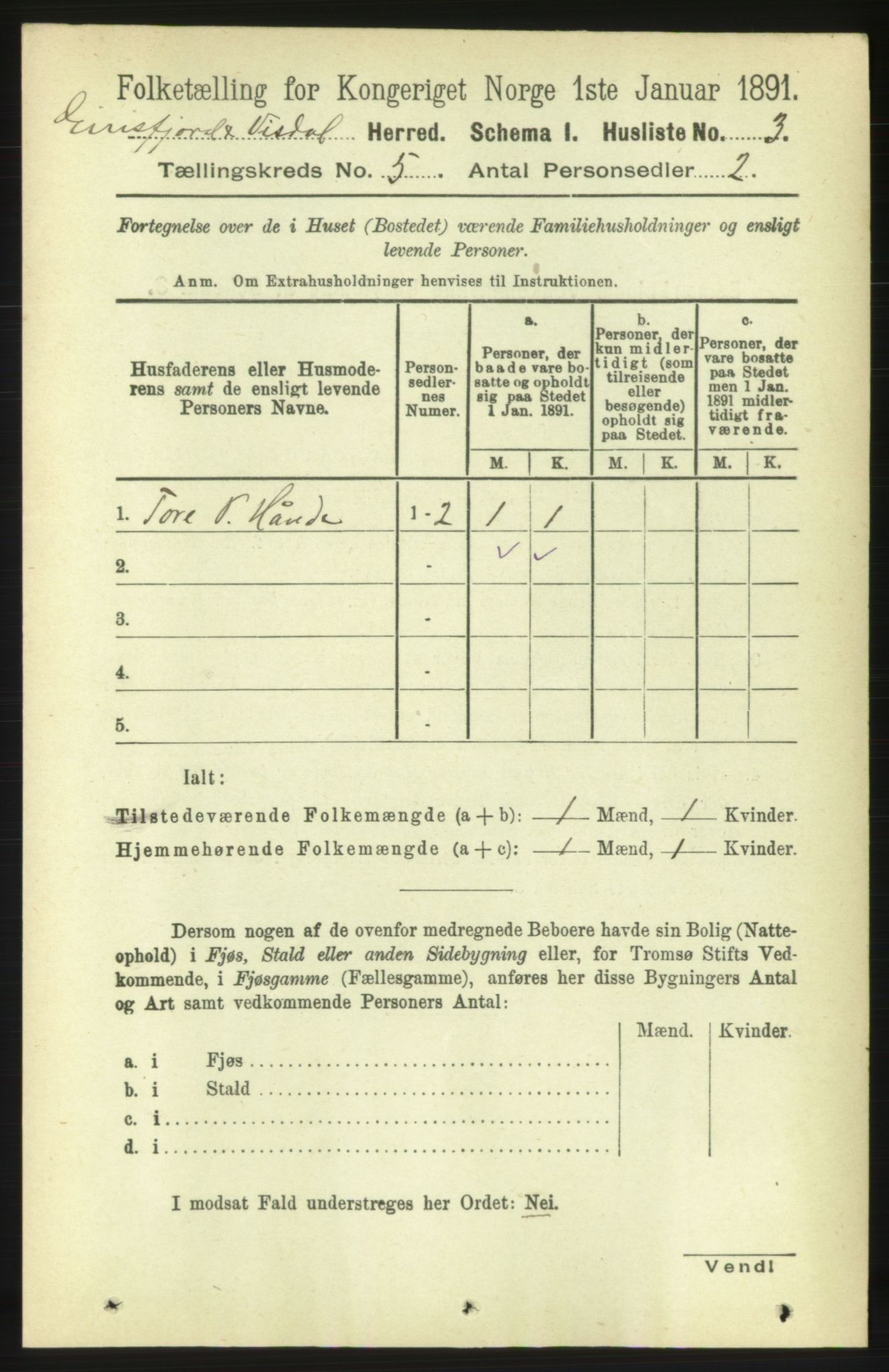 RA, 1891 census for 1542 Eresfjord og Vistdal, 1891, p. 1045