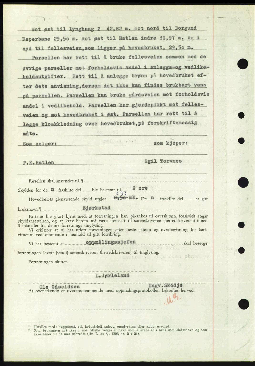 Nordre Sunnmøre sorenskriveri, AV/SAT-A-0006/1/2/2C/2Ca: Mortgage book no. A24, 1947-1947, Diary no: : 962/1947