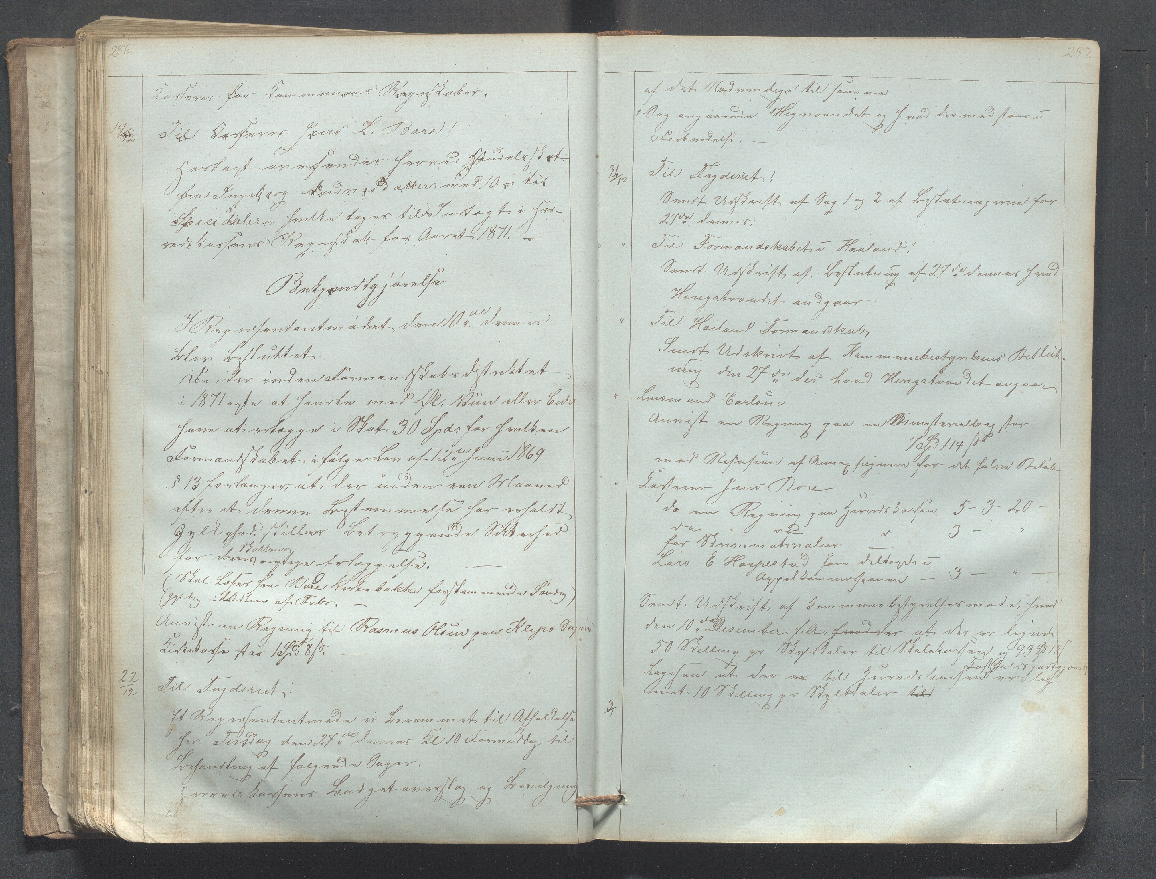 Klepp kommune - Formannskapet, IKAR/K-100277/B/L0002: Kopibok, 1861-1877, p. 286-287