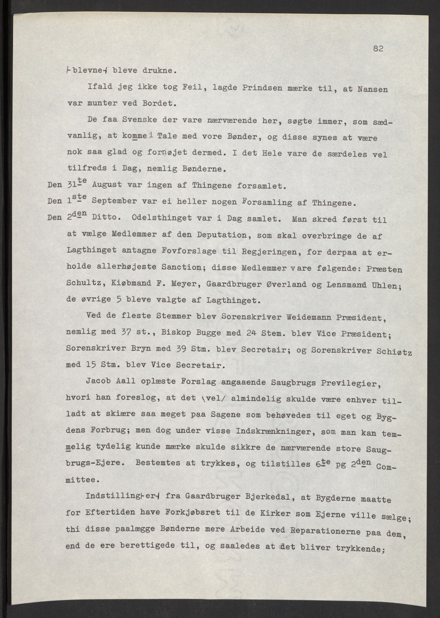 Manuskriptsamlingen, AV/RA-EA-3667/F/L0197: Wetlesen, Hans Jørgen (stortingsmann, ingeniørkaptein); Referat fra Stortinget 1815-1816, 1815-1816, p. 82