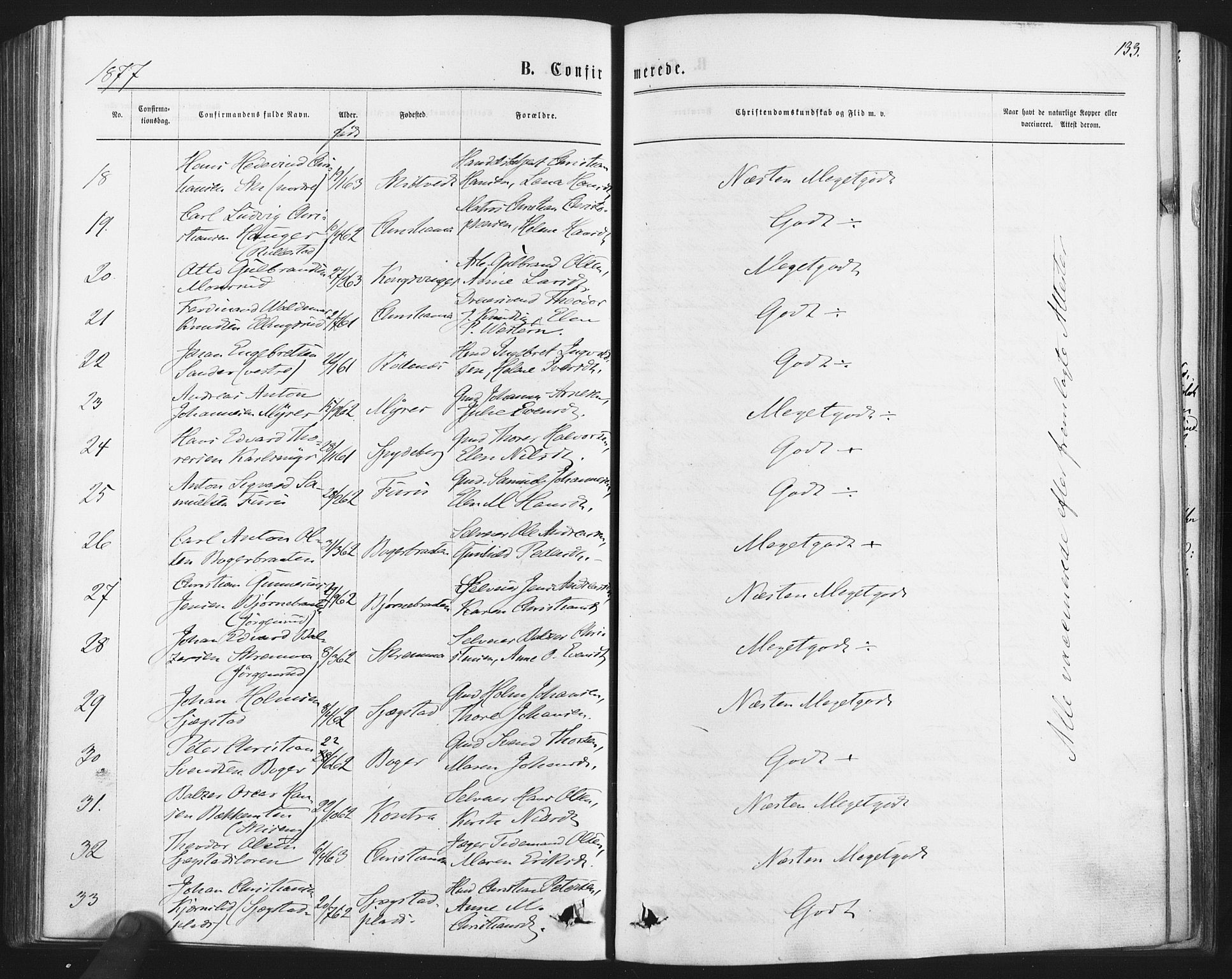 Kråkstad prestekontor Kirkebøker, AV/SAO-A-10125a/F/Fa/L0008: Parish register (official) no. I 8, 1870-1879, p. 133