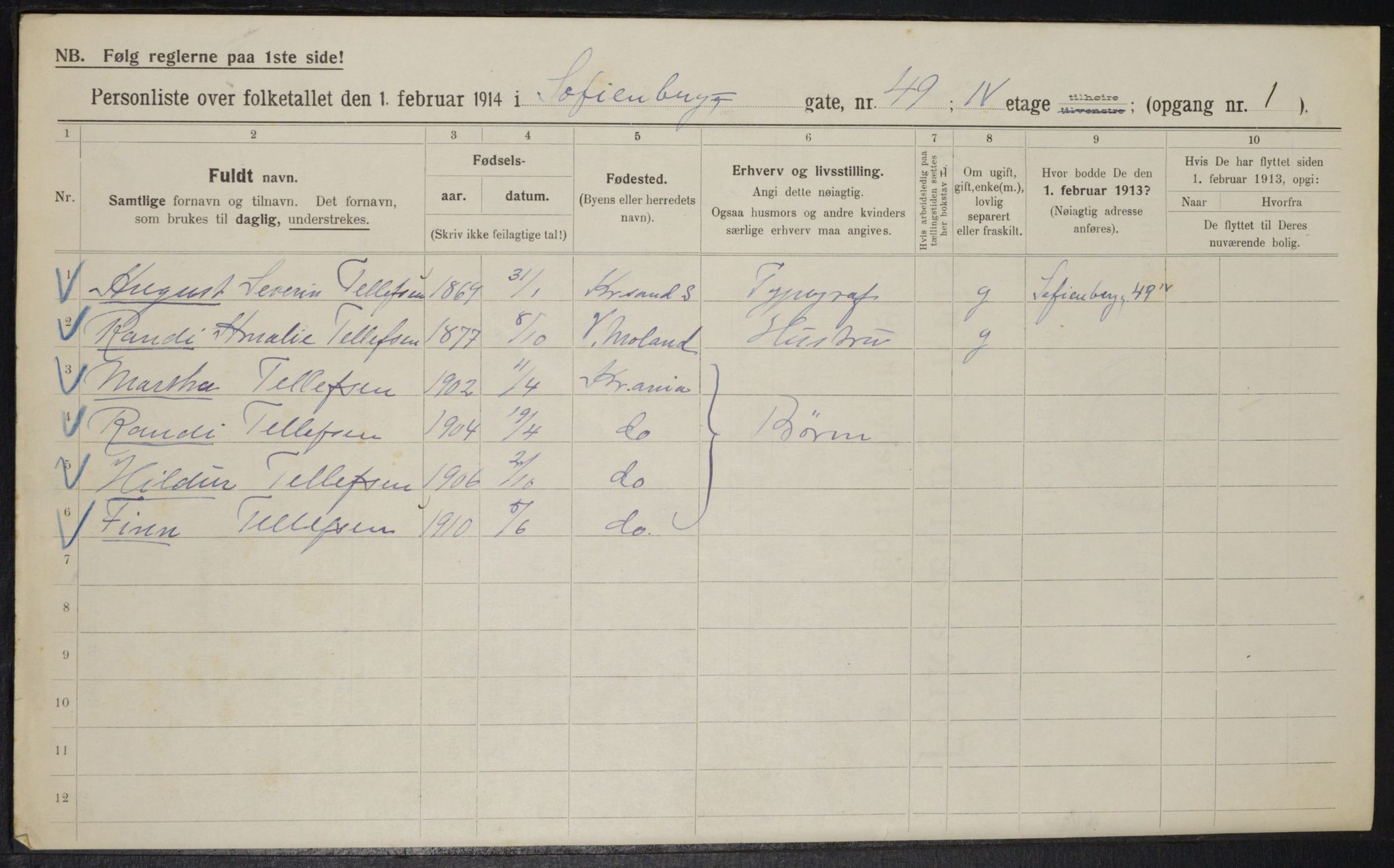 OBA, Municipal Census 1914 for Kristiania, 1914, p. 98550