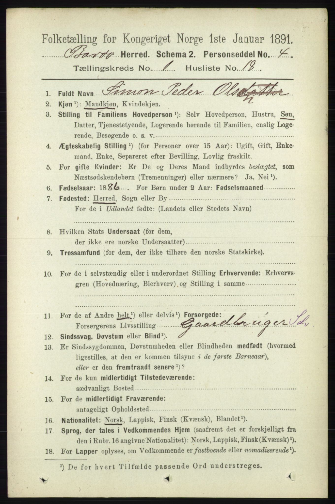 RA, 1891 census for 1922 Bardu, 1891, p. 201