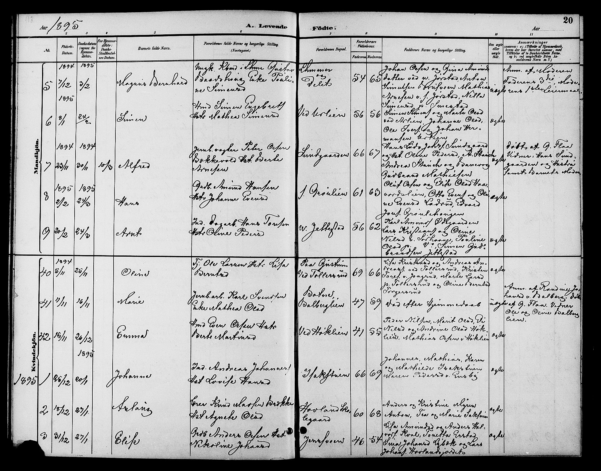 Fåberg prestekontor, AV/SAH-PREST-086/H/Ha/Hab/L0010: Parish register (copy) no. 10, 1892-1900, p. 20