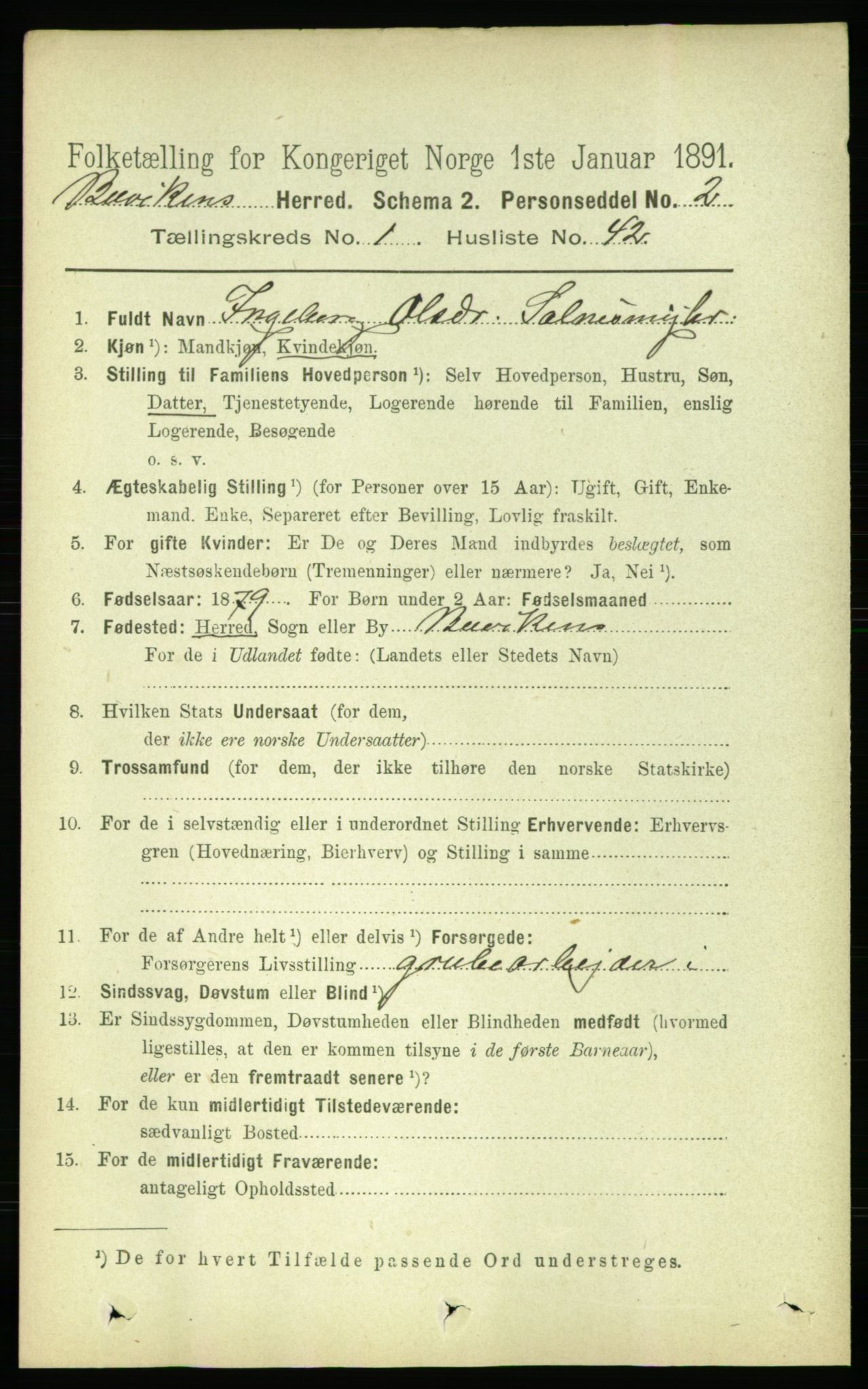 RA, 1891 census for 1656 Buvik, 1891, p. 287