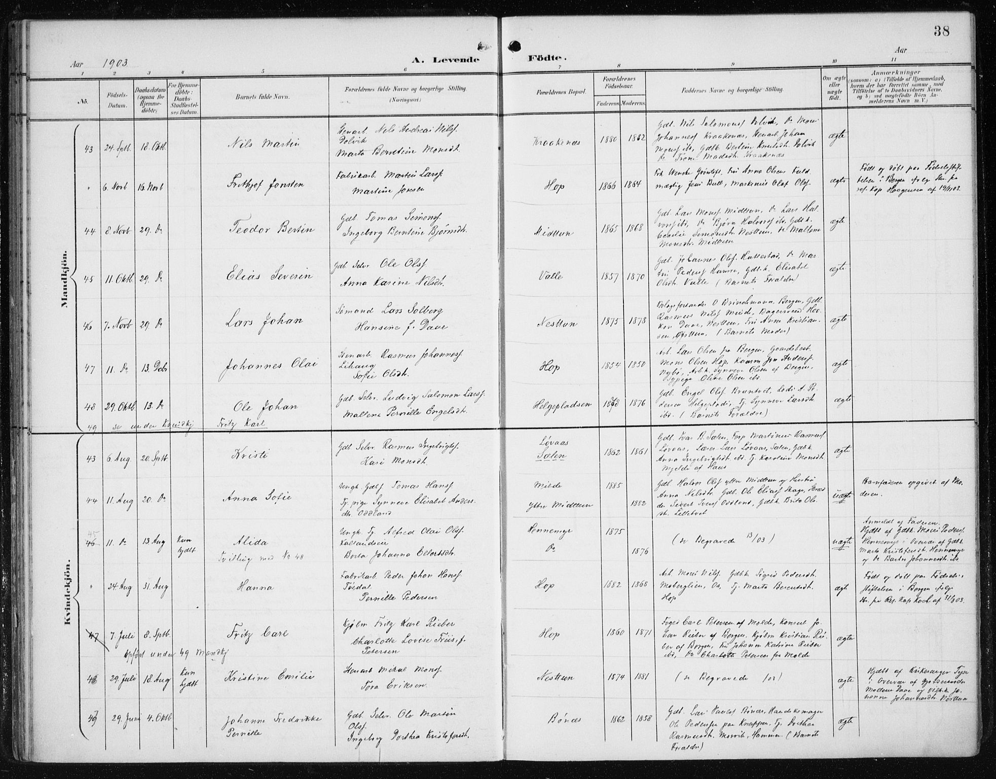 Fana Sokneprestembete, SAB/A-75101/H/Haa/Haai/L0003: Parish register (official) no. I 3, 1900-1912, p. 38