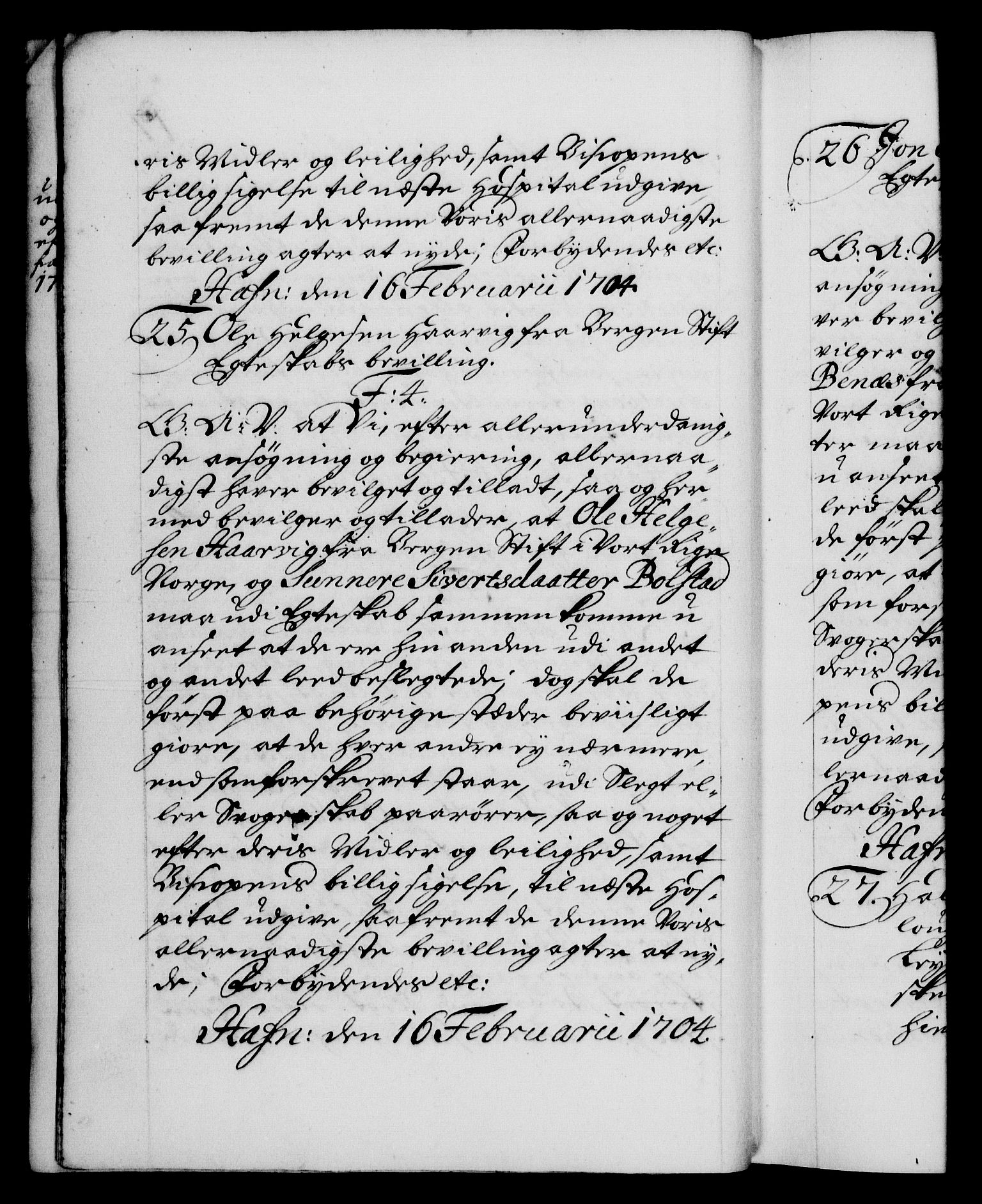 Danske Kanselli 1572-1799, RA/EA-3023/F/Fc/Fca/Fcaa/L0019: Norske registre, 1704-1707, p. 17b