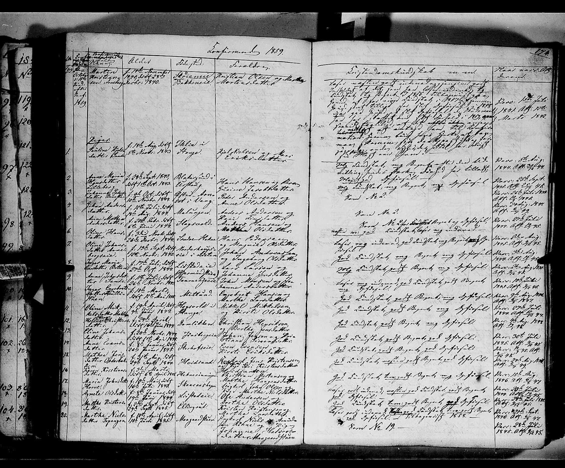 Romedal prestekontor, SAH/PREST-004/K/L0004: Parish register (official) no. 4, 1847-1861, p. 174