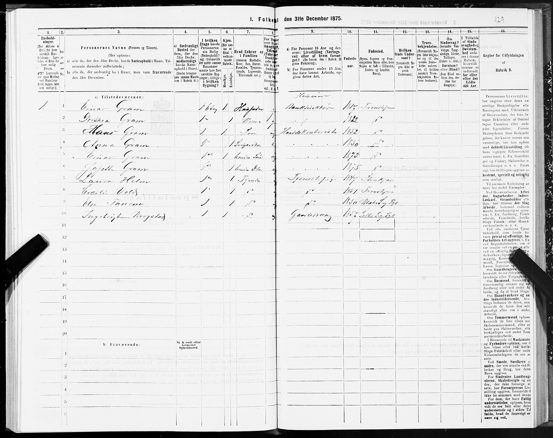 SAT, 1875 census for 1601 Trondheim, 1875, p. 8129