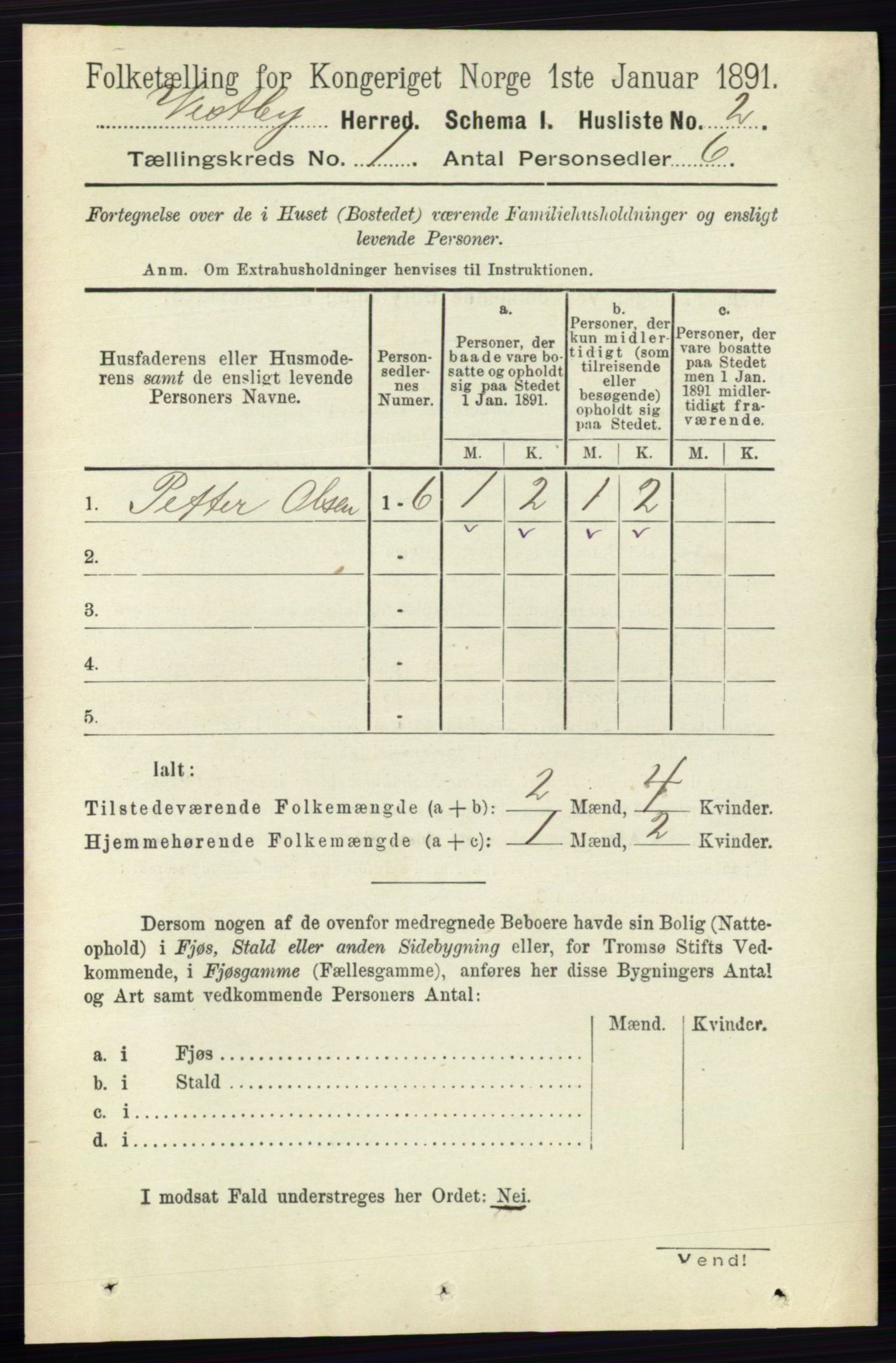 RA, 1891 census for 0211 Vestby, 1891, p. 23