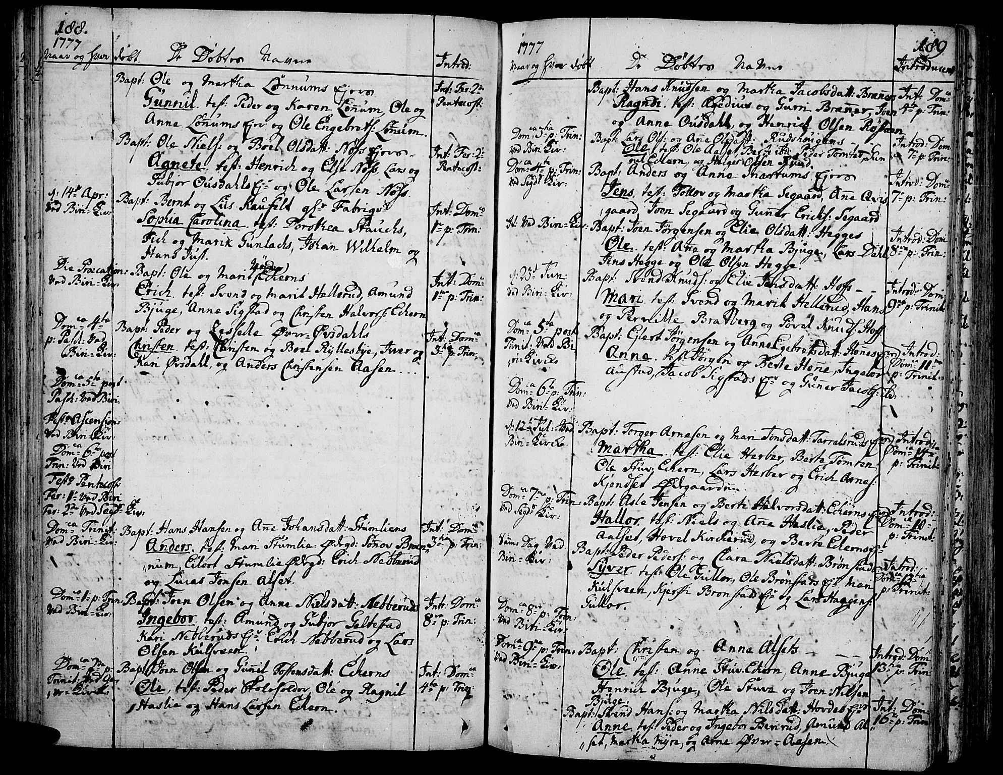 Biri prestekontor, AV/SAH-PREST-096/H/Ha/Haa/L0002: Parish register (official) no. 2, 1754-1789, p. 188-189