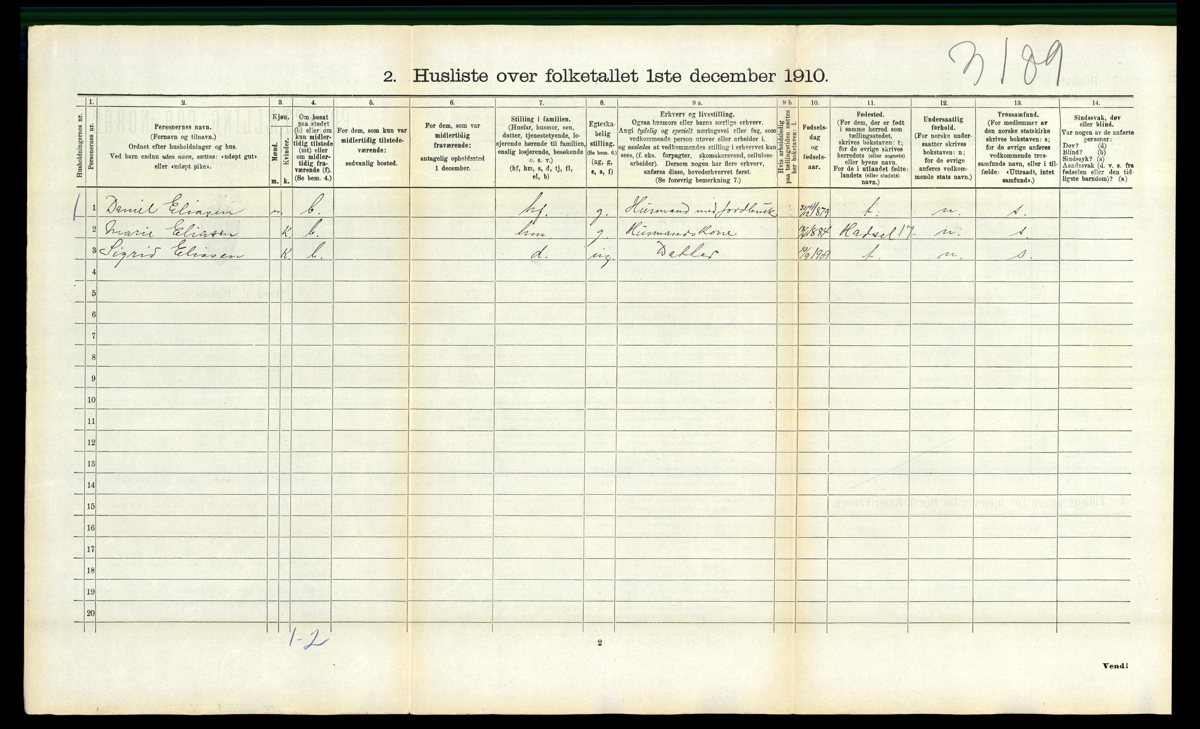 RA, 1910 census for Evenes, 1910, p. 952