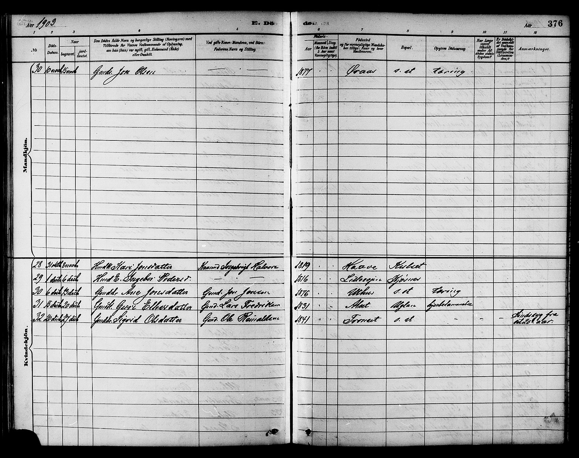 Ministerialprotokoller, klokkerbøker og fødselsregistre - Sør-Trøndelag, AV/SAT-A-1456/695/L1157: Parish register (copy) no. 695C08, 1889-1913, p. 376