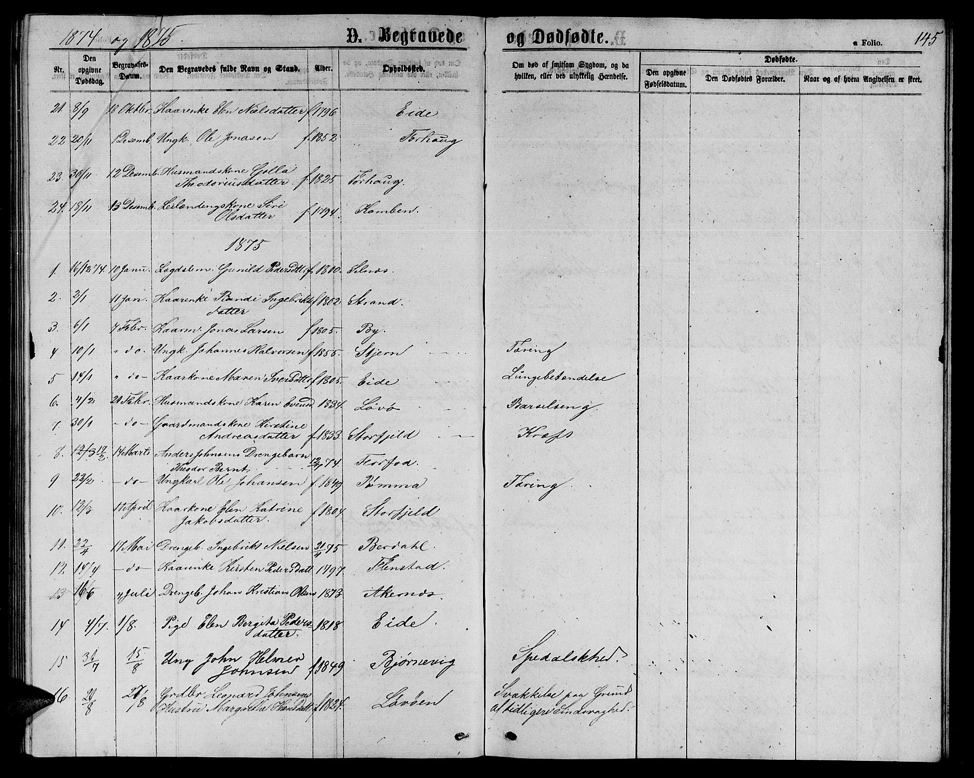 Ministerialprotokoller, klokkerbøker og fødselsregistre - Sør-Trøndelag, SAT/A-1456/655/L0686: Parish register (copy) no. 655C02, 1866-1879, p. 145