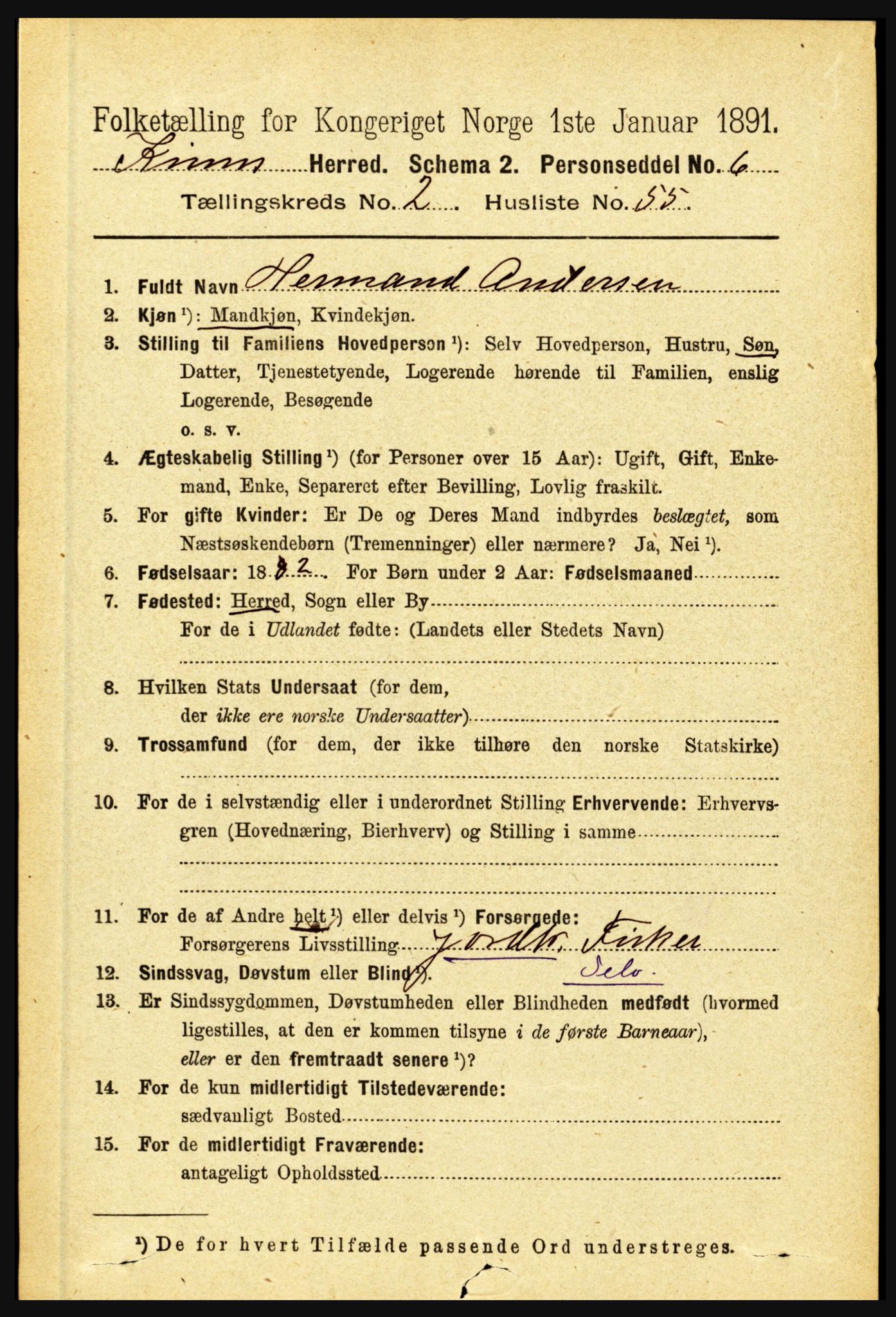 RA, 1891 census for 1437 Kinn, 1891, p. 874