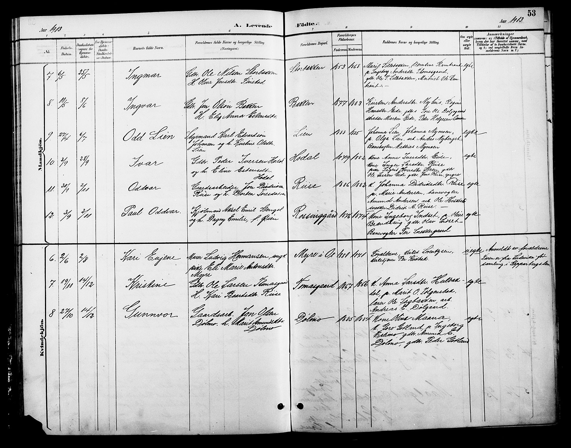 Tolga prestekontor, SAH/PREST-062/L/L0009: Parish register (copy) no. 9, 1892-1919, p. 53