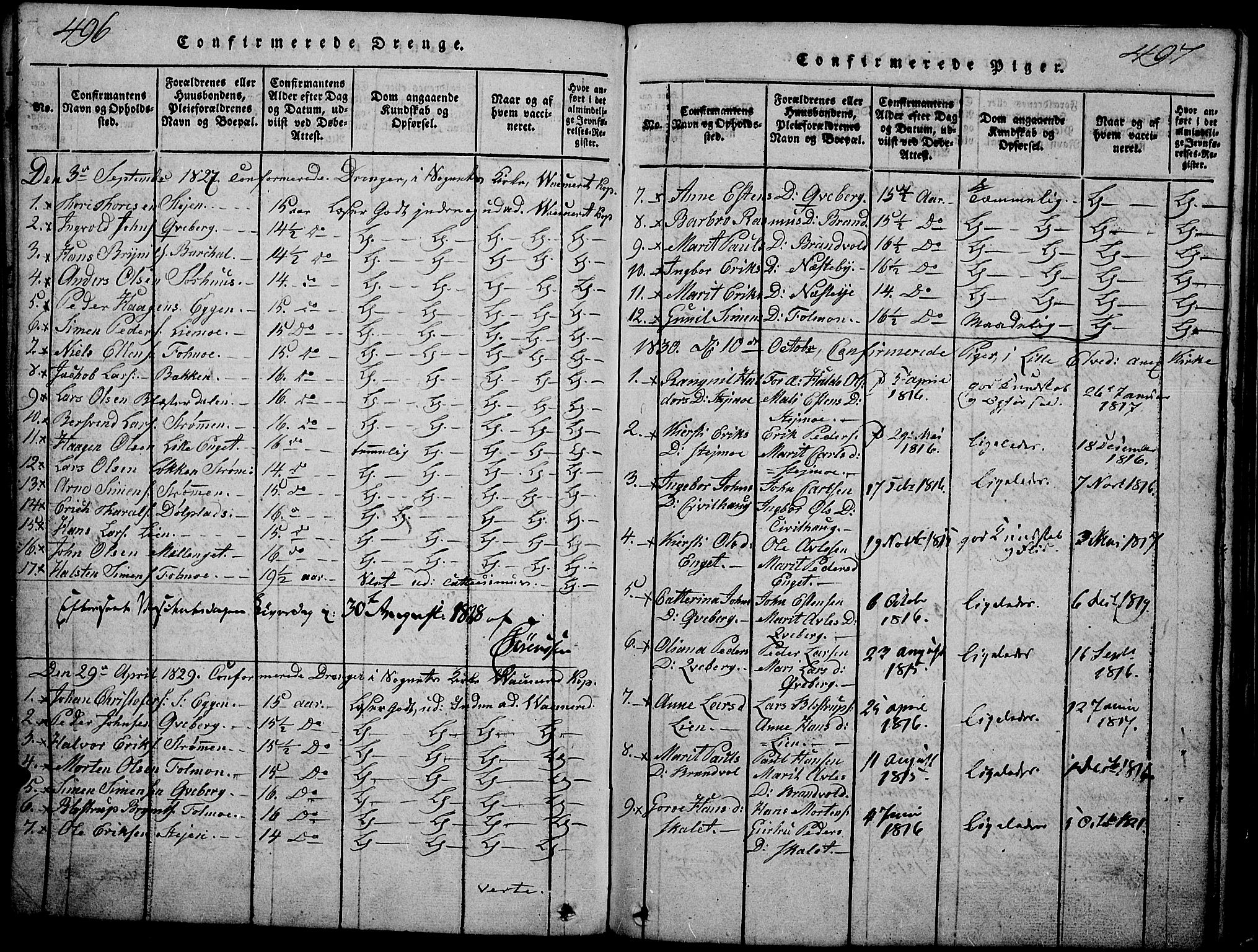 Tynset prestekontor, SAH/PREST-058/H/Ha/Hab/L0002: Parish register (copy) no. 2, 1814-1862, p. 496-497