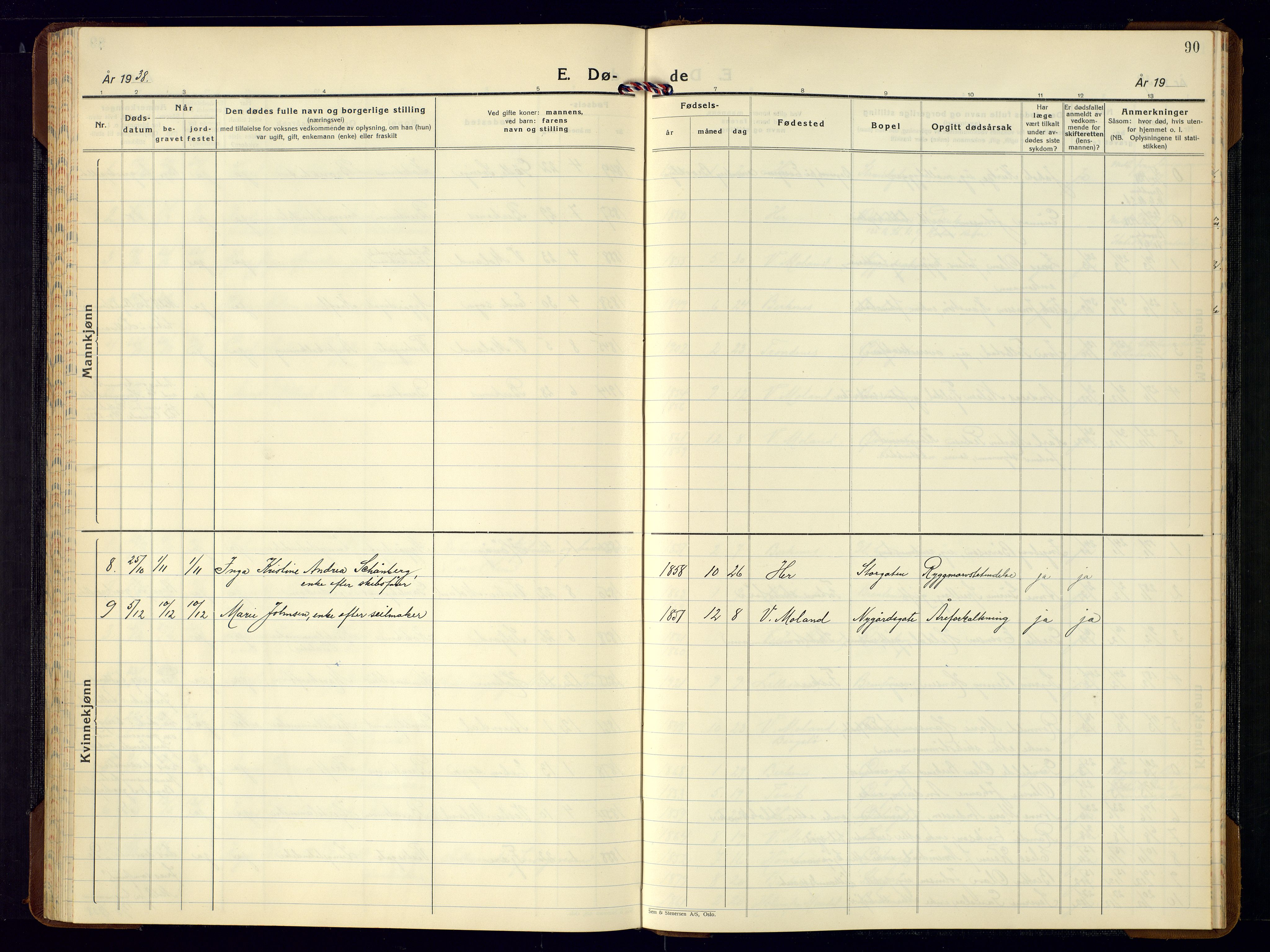 Vestre Moland sokneprestkontor, AV/SAK-1111-0046/F/Fb/Fba/L0003: Parish register (copy) no. B-3, 1935-1962, p. 90