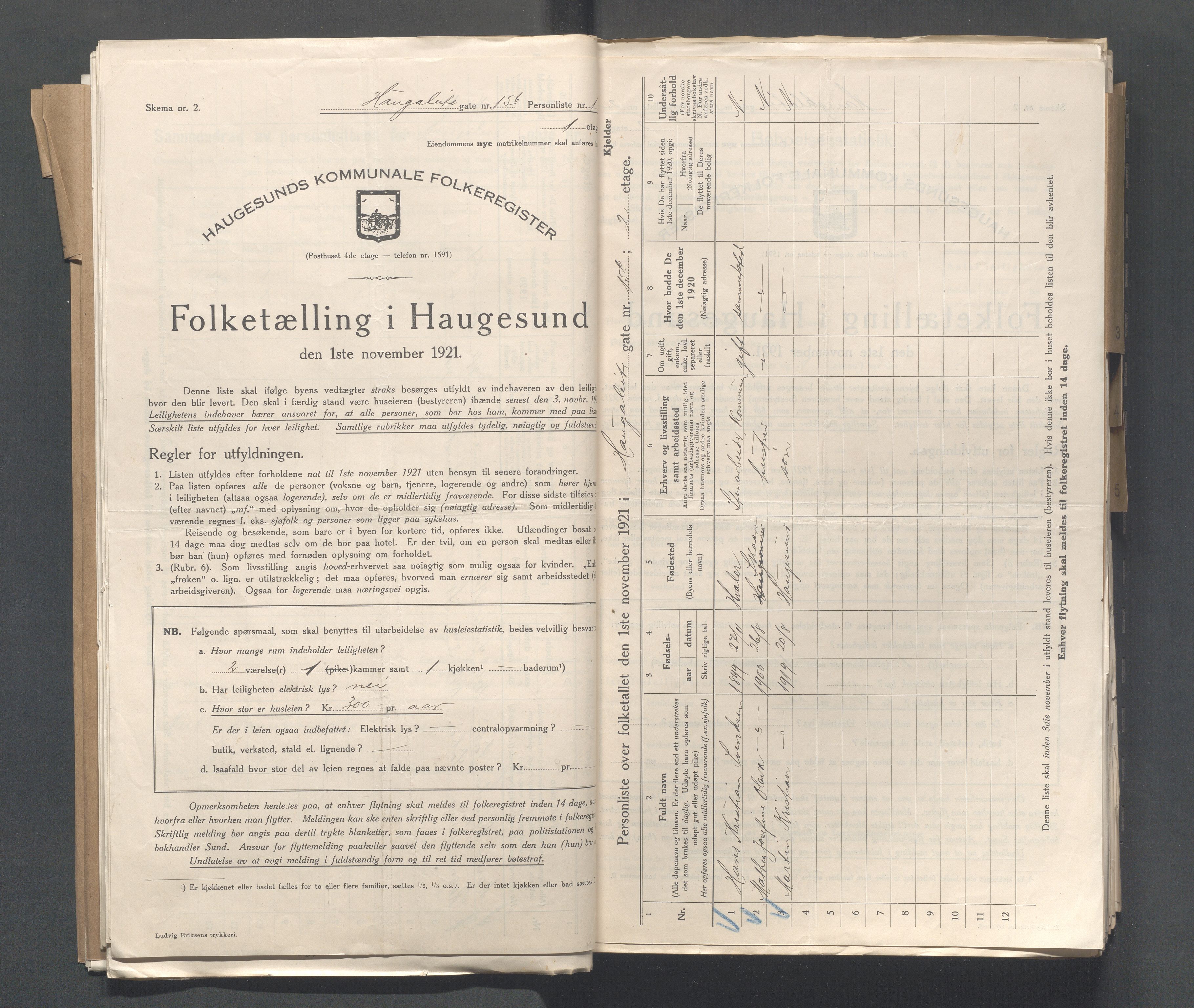 IKAR, Local census 1.11.1921 for Haugesund, 1921, p. 1892