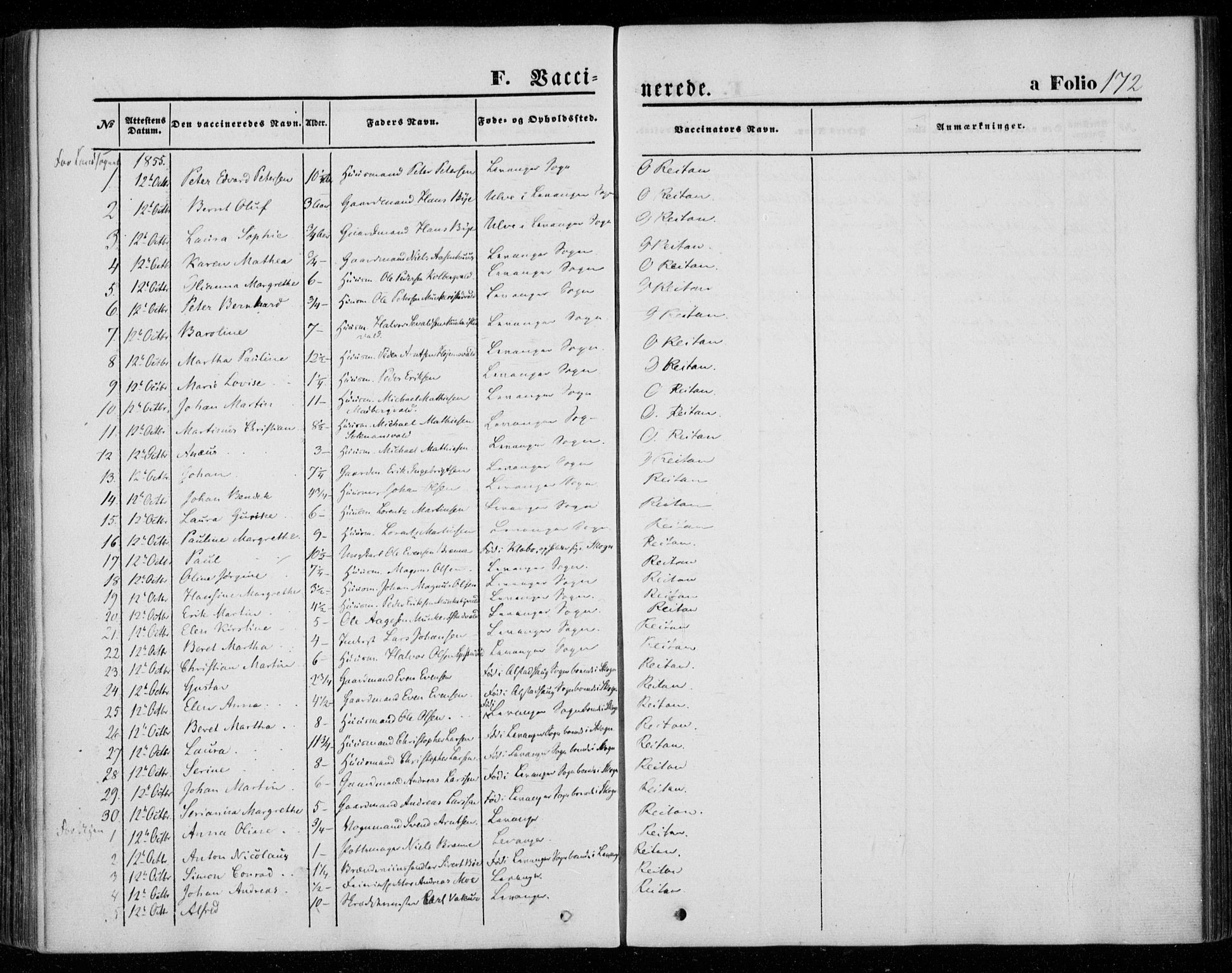 Ministerialprotokoller, klokkerbøker og fødselsregistre - Nord-Trøndelag, SAT/A-1458/720/L0184: Parish register (official) no. 720A02 /1, 1855-1863, p. 172