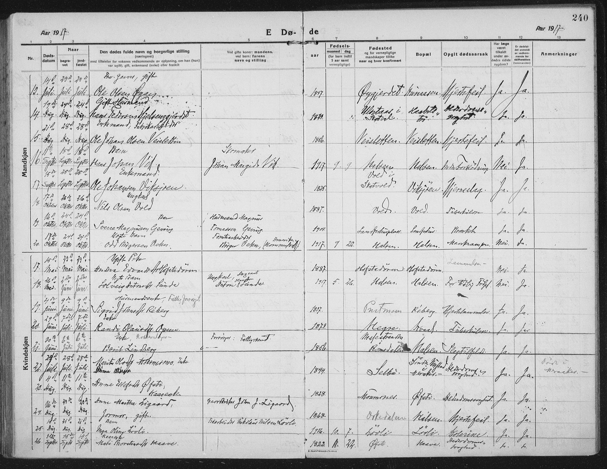 Ministerialprotokoller, klokkerbøker og fødselsregistre - Nord-Trøndelag, AV/SAT-A-1458/709/L0083: Parish register (official) no. 709A23, 1916-1928, p. 240