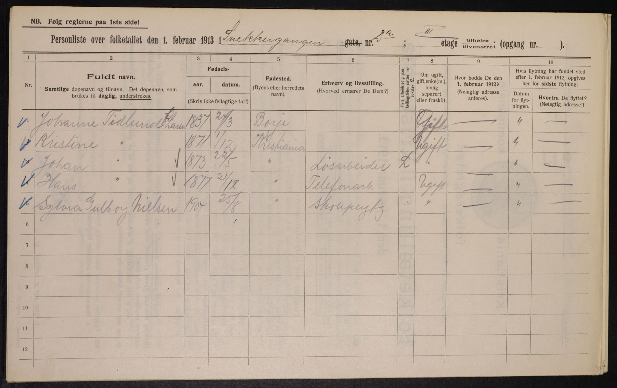 OBA, Municipal Census 1913 for Kristiania, 1913, p. 97968