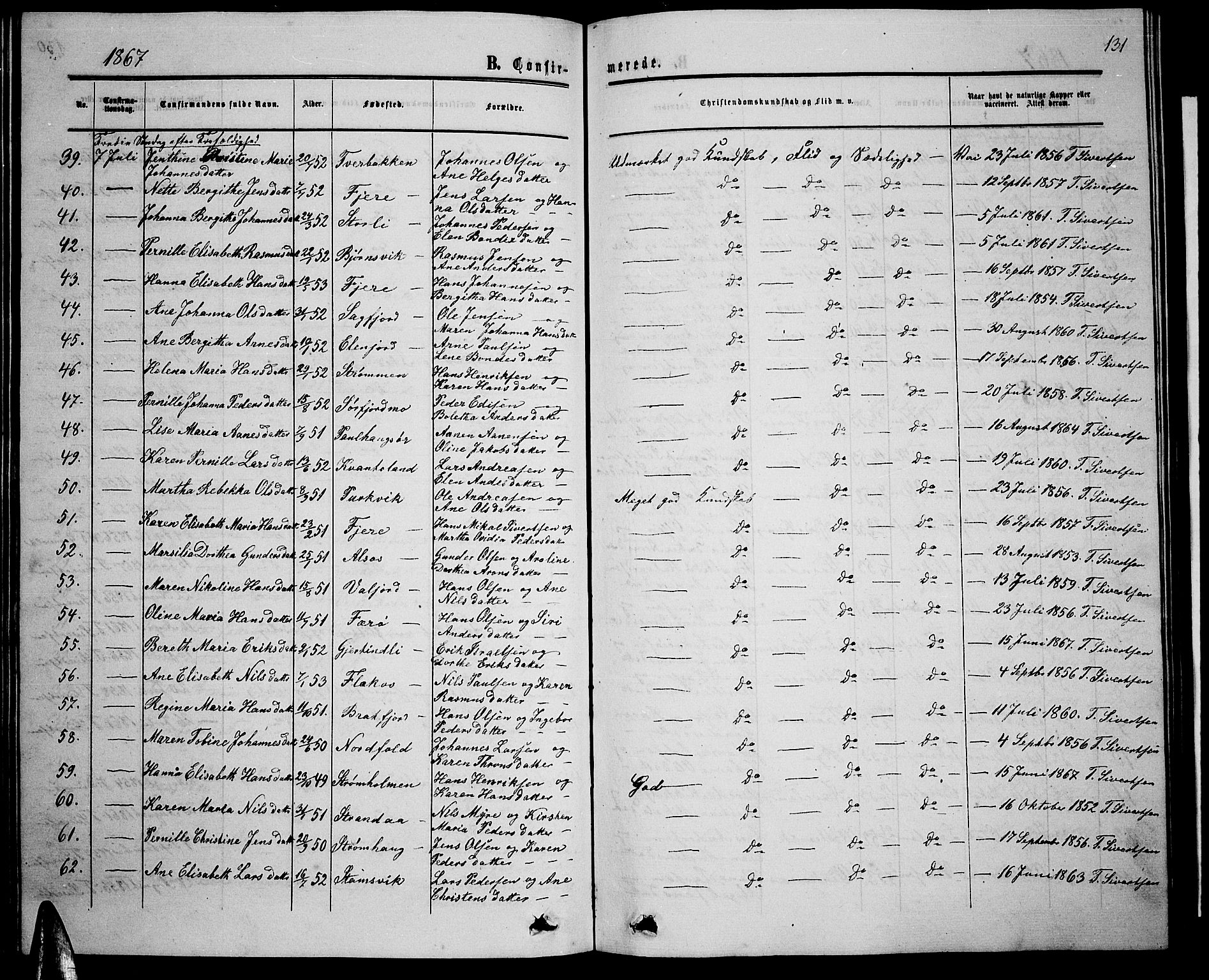 Ministerialprotokoller, klokkerbøker og fødselsregistre - Nordland, AV/SAT-A-1459/853/L0775: Parish register (copy) no. 853C03, 1859-1877, p. 131