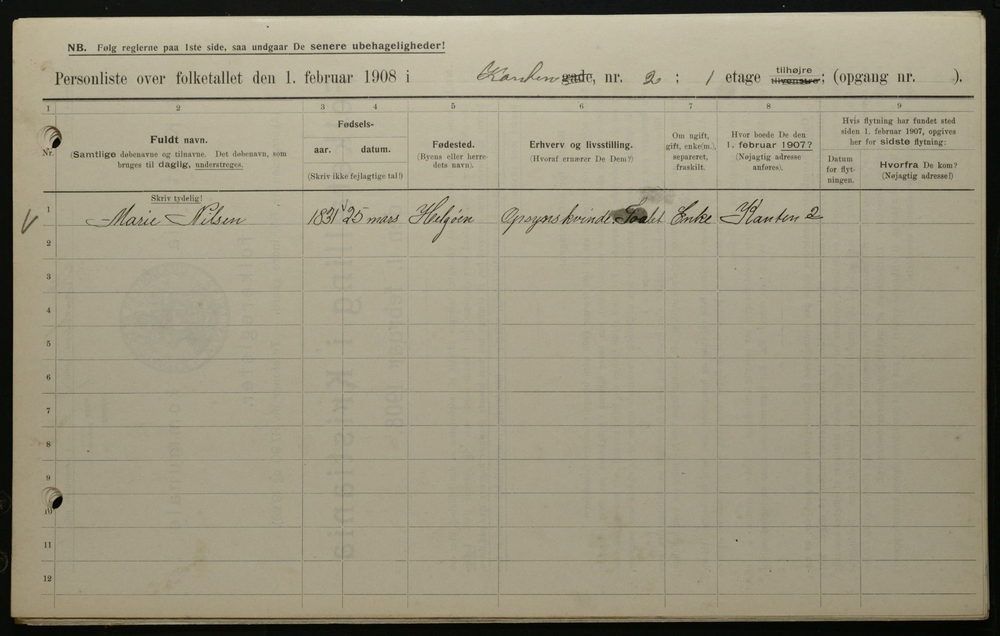 OBA, Municipal Census 1908 for Kristiania, 1908, p. 43124