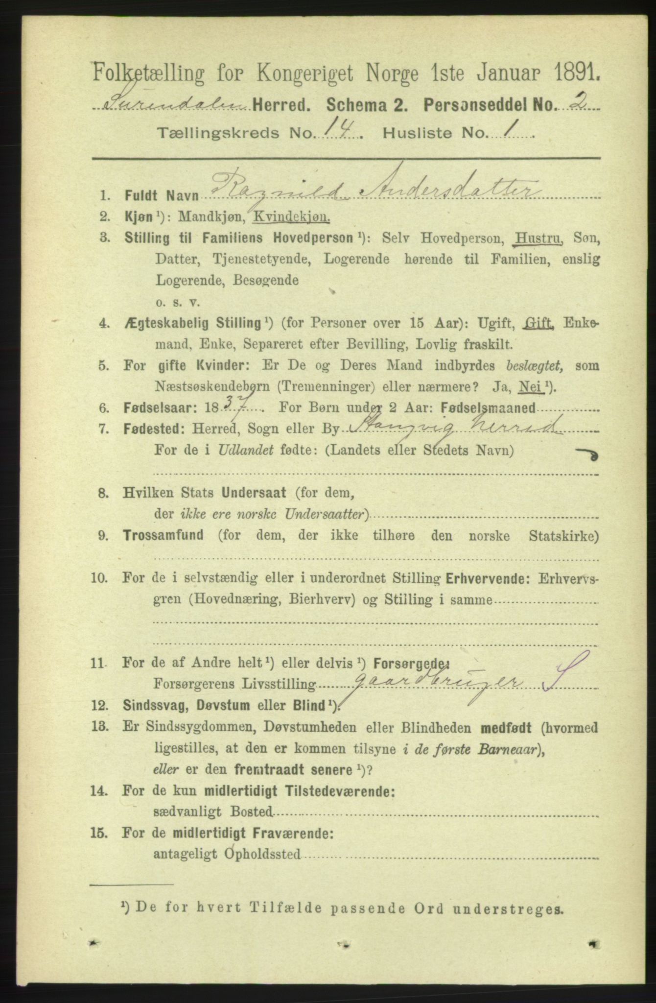 RA, 1891 census for 1566 Surnadal, 1891, p. 3505