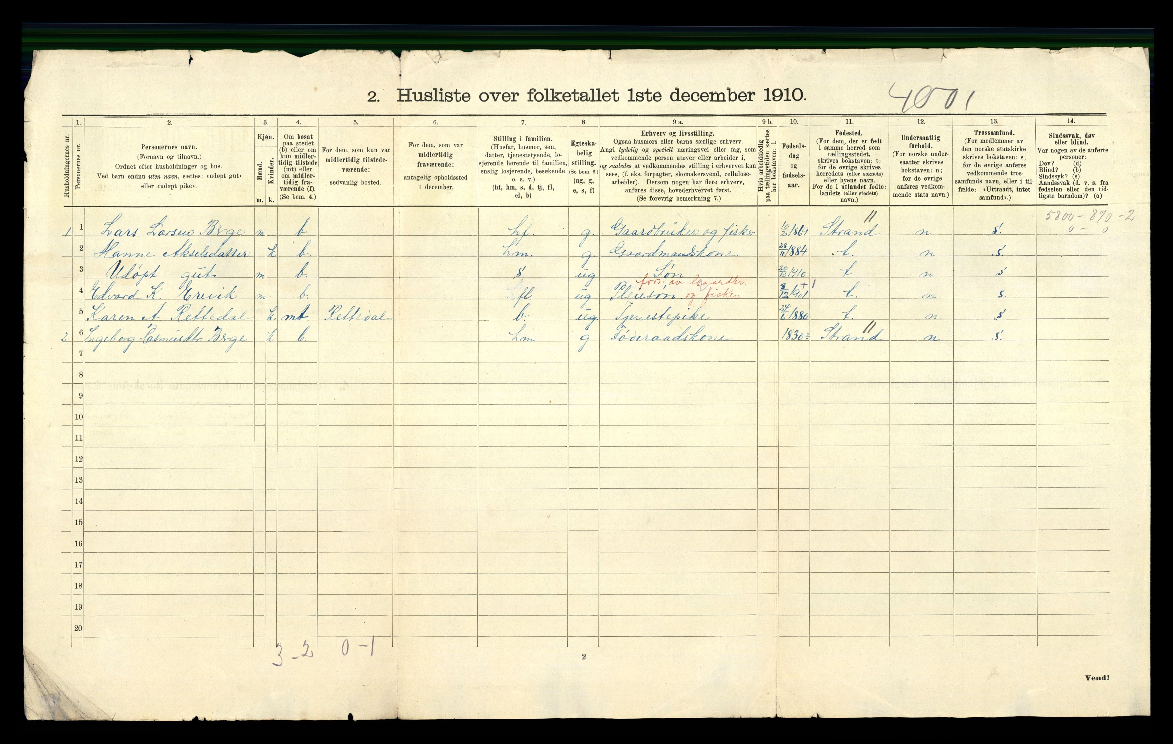 RA, 1910 census for Forsand, 1910, p. 34