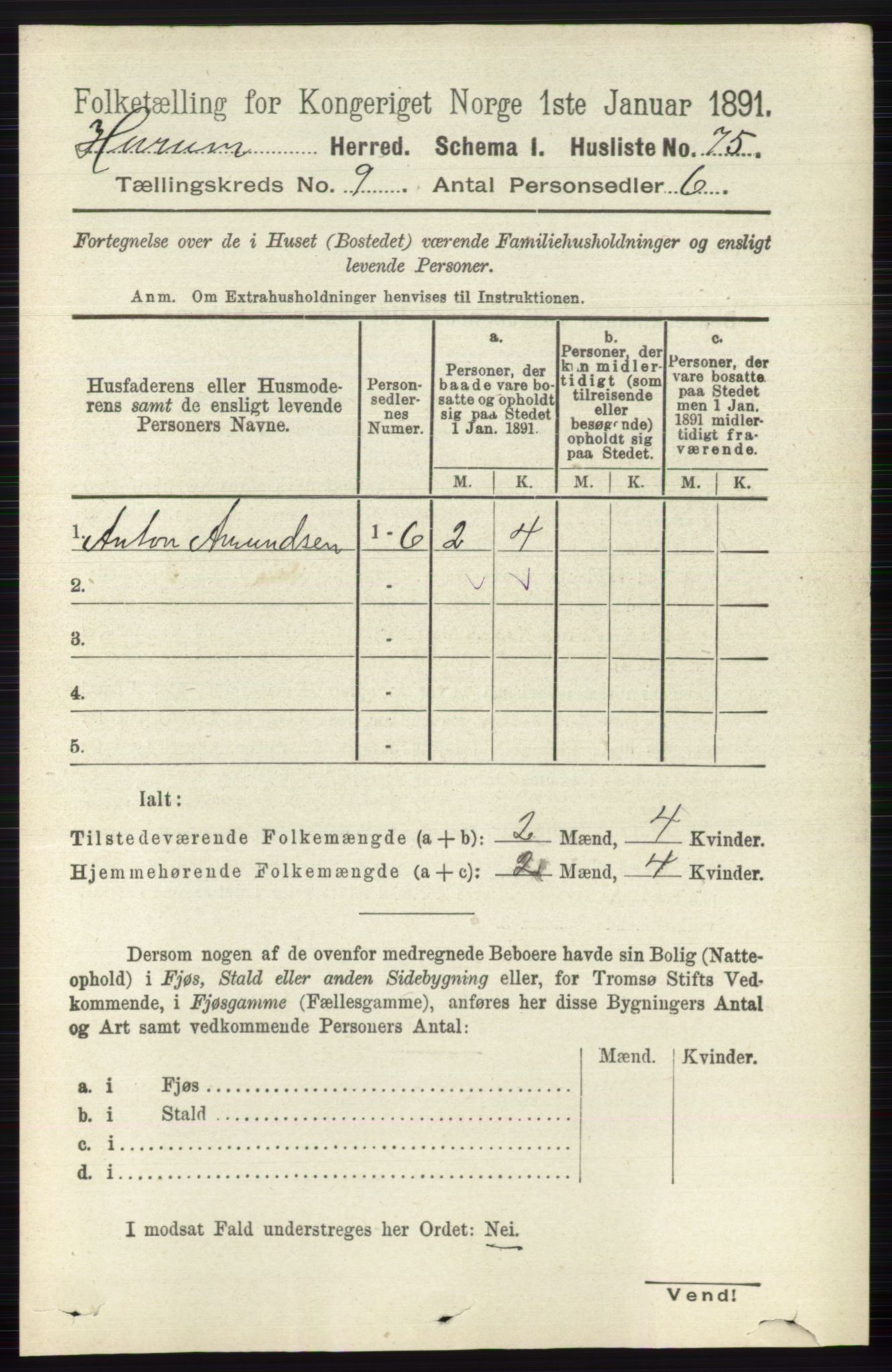 RA, 1891 census for 0628 Hurum, 1891, p. 2802