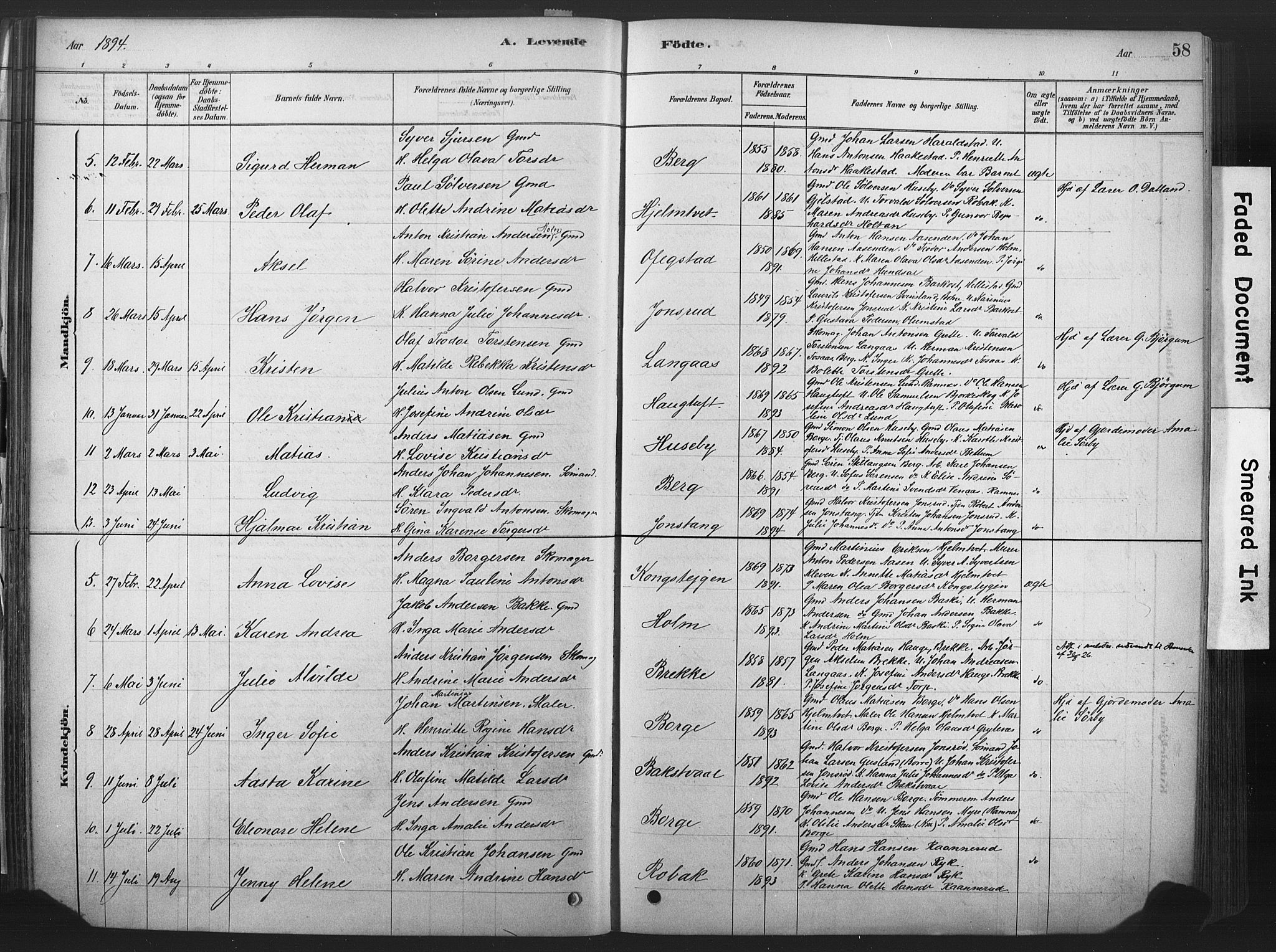 Våle kirkebøker, SAKO/A-334/F/Fa/L0011: Parish register (official) no. I 11, 1878-1906, p. 58