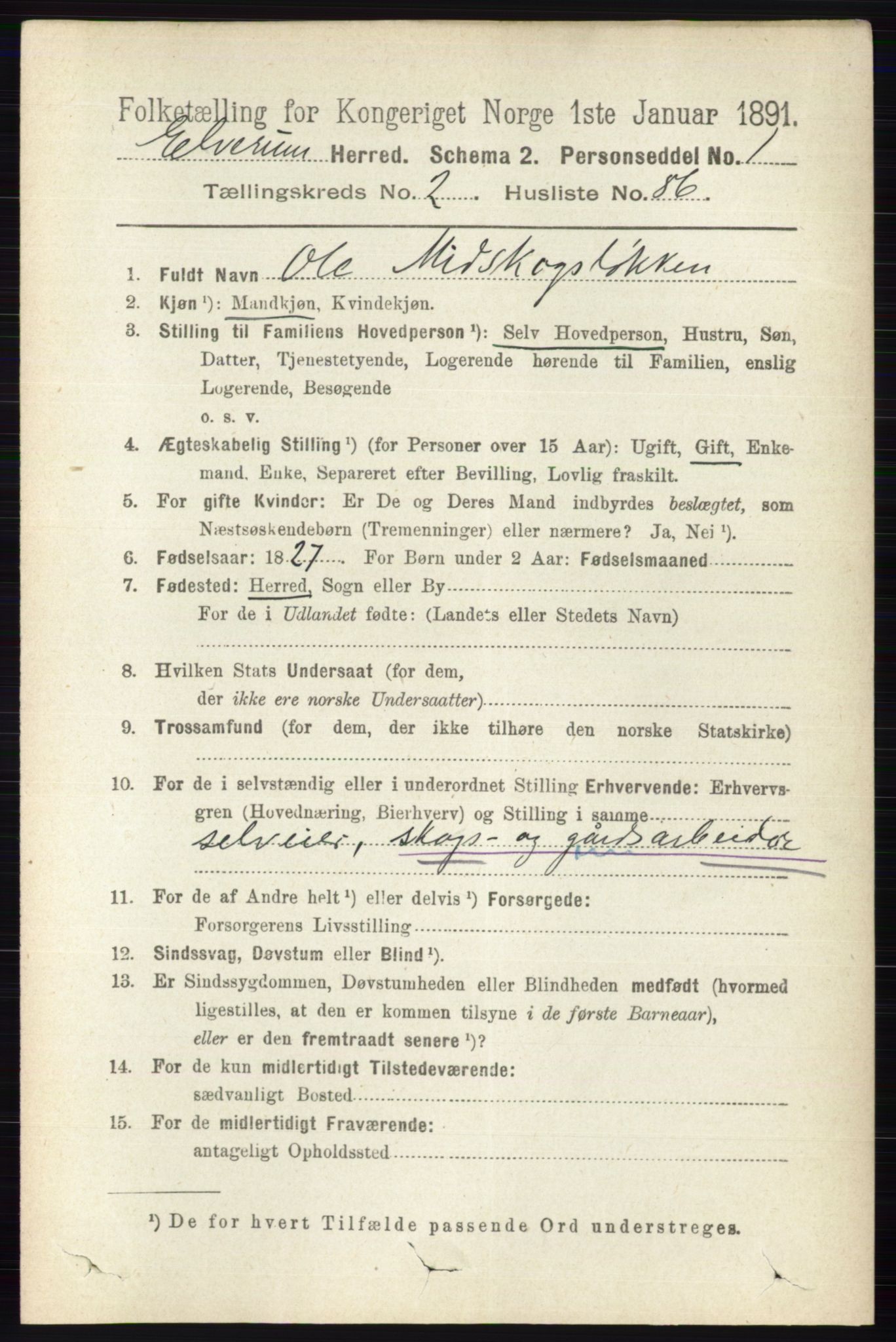 RA, 1891 census for 0427 Elverum, 1891, p. 1772