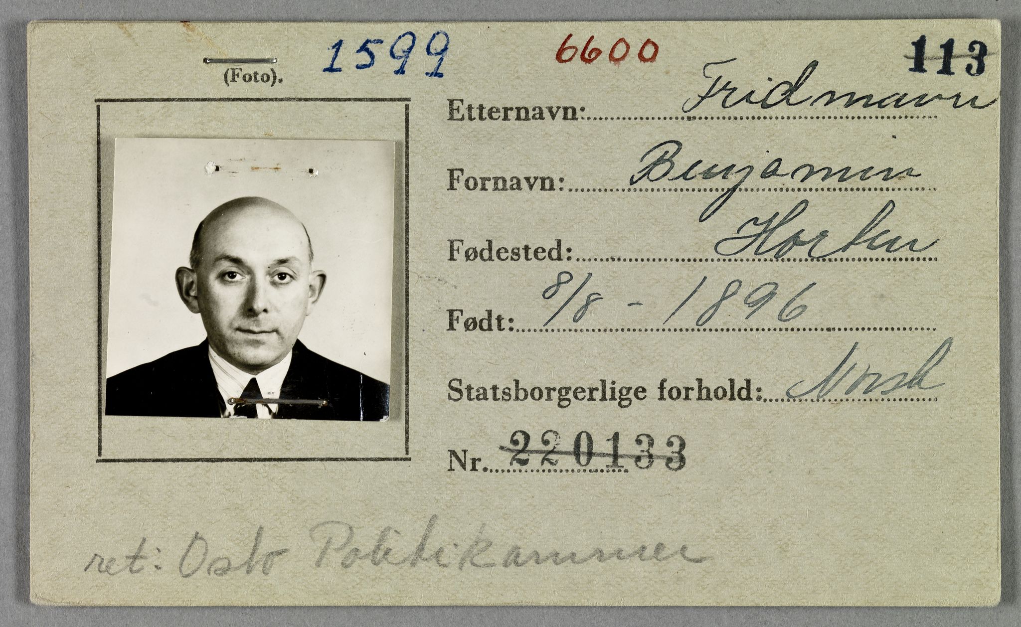 Sosialdepartementet, Våre Falne, RA/S-1708/E/Ee/L0021A: Fotografier av jøder på legitimasjonskort (1941-42), 1941-1942, p. 123