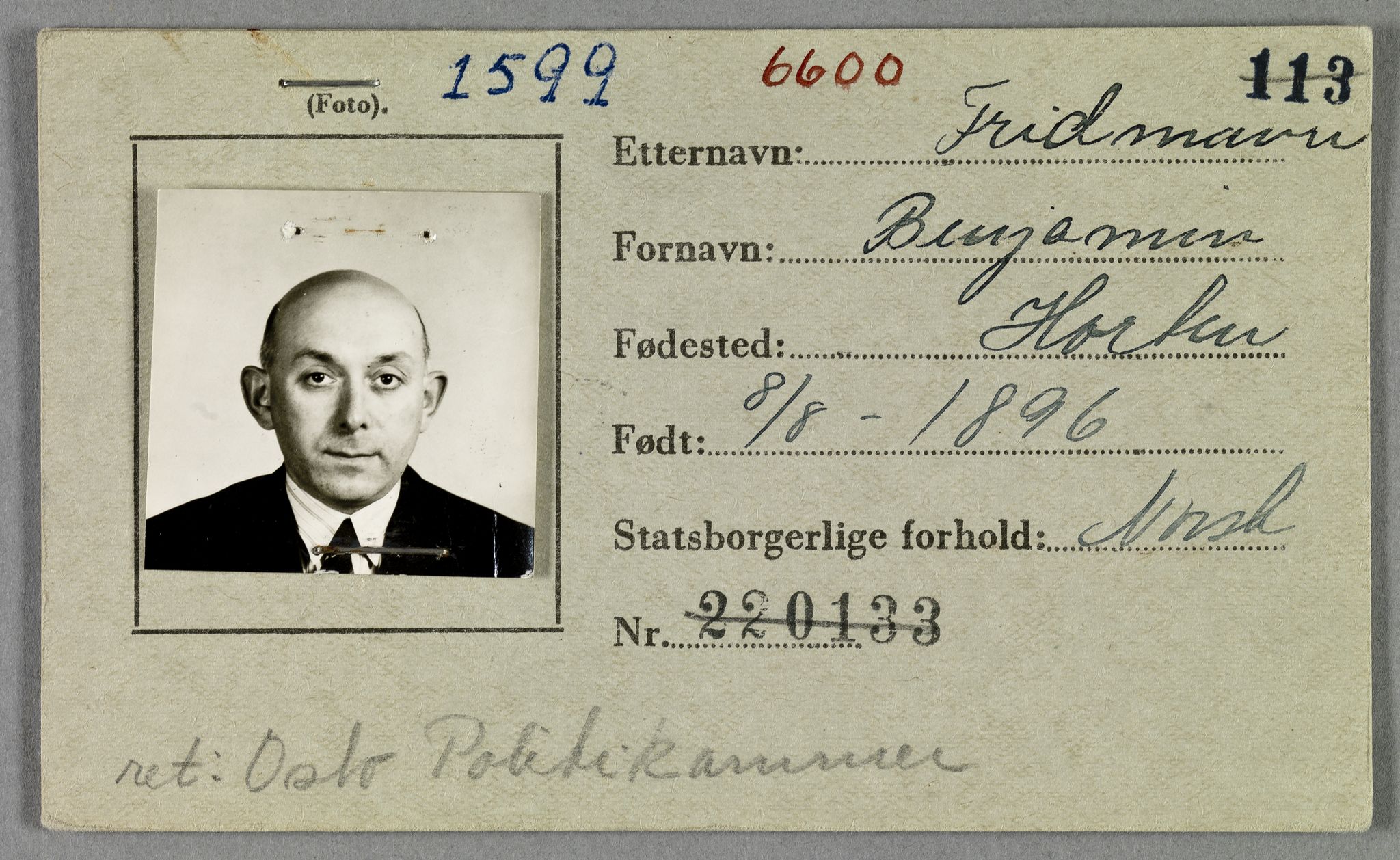 Sosialdepartementet, Våre Falne, AV/RA-S-1708/E/Ee/L0021A: Fotografier av jøder på legitimasjonskort (1941-42), 1941-1942, p. 123